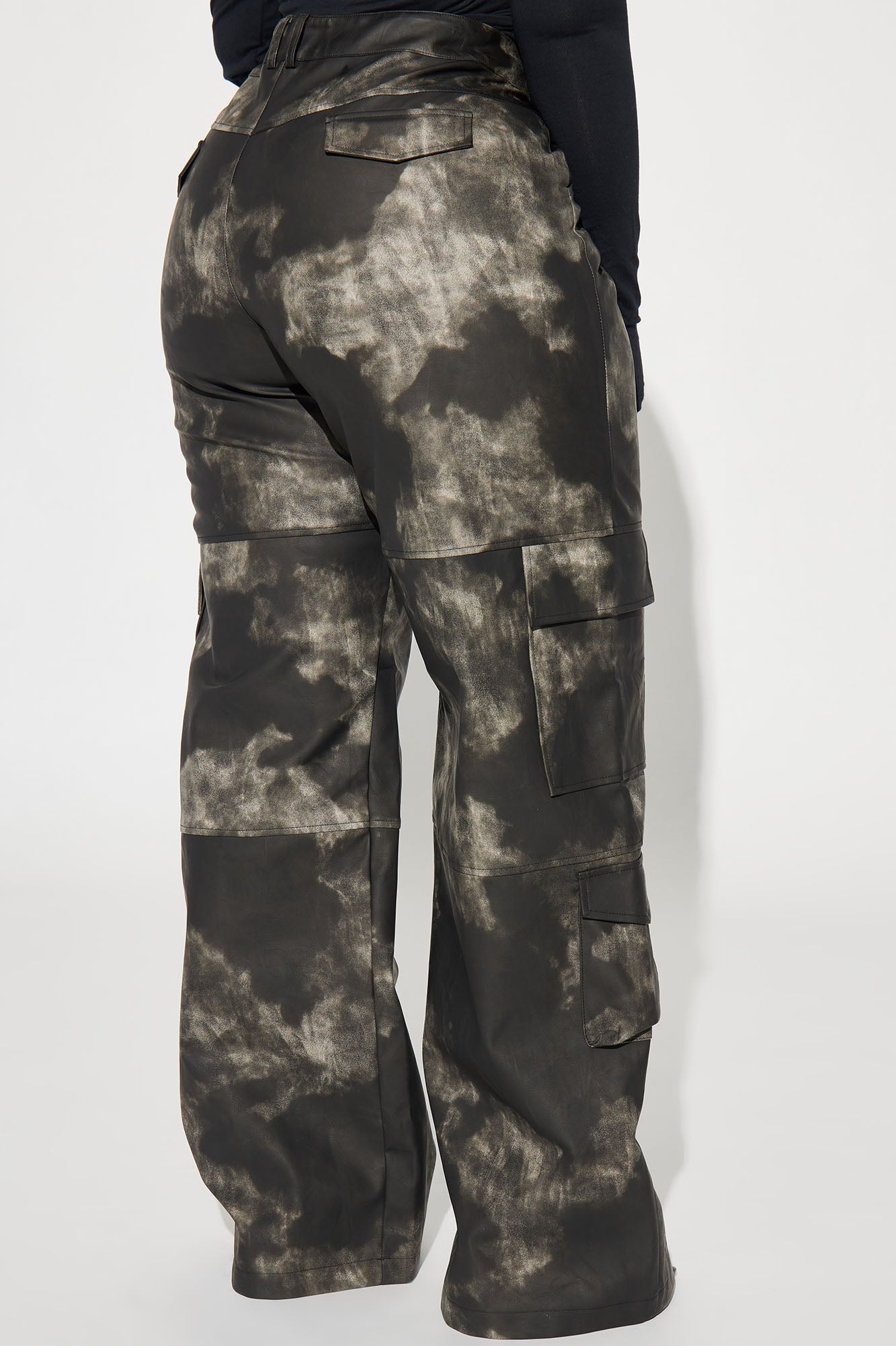Alexa Washed Faux Leather Cargo Pant - Black