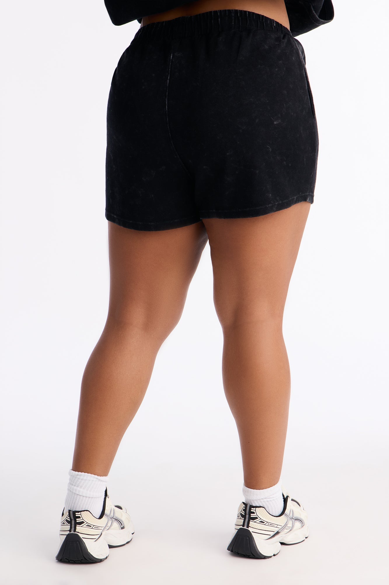 Dana Washed Foldover Waist Sweatshorts - Black