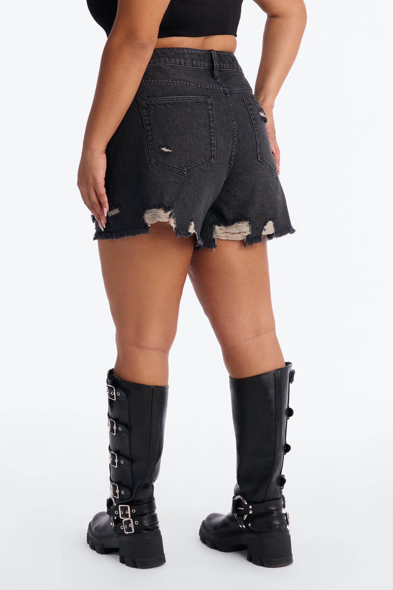 Cant Resist Ripped Denim Shorts - Black Wash
