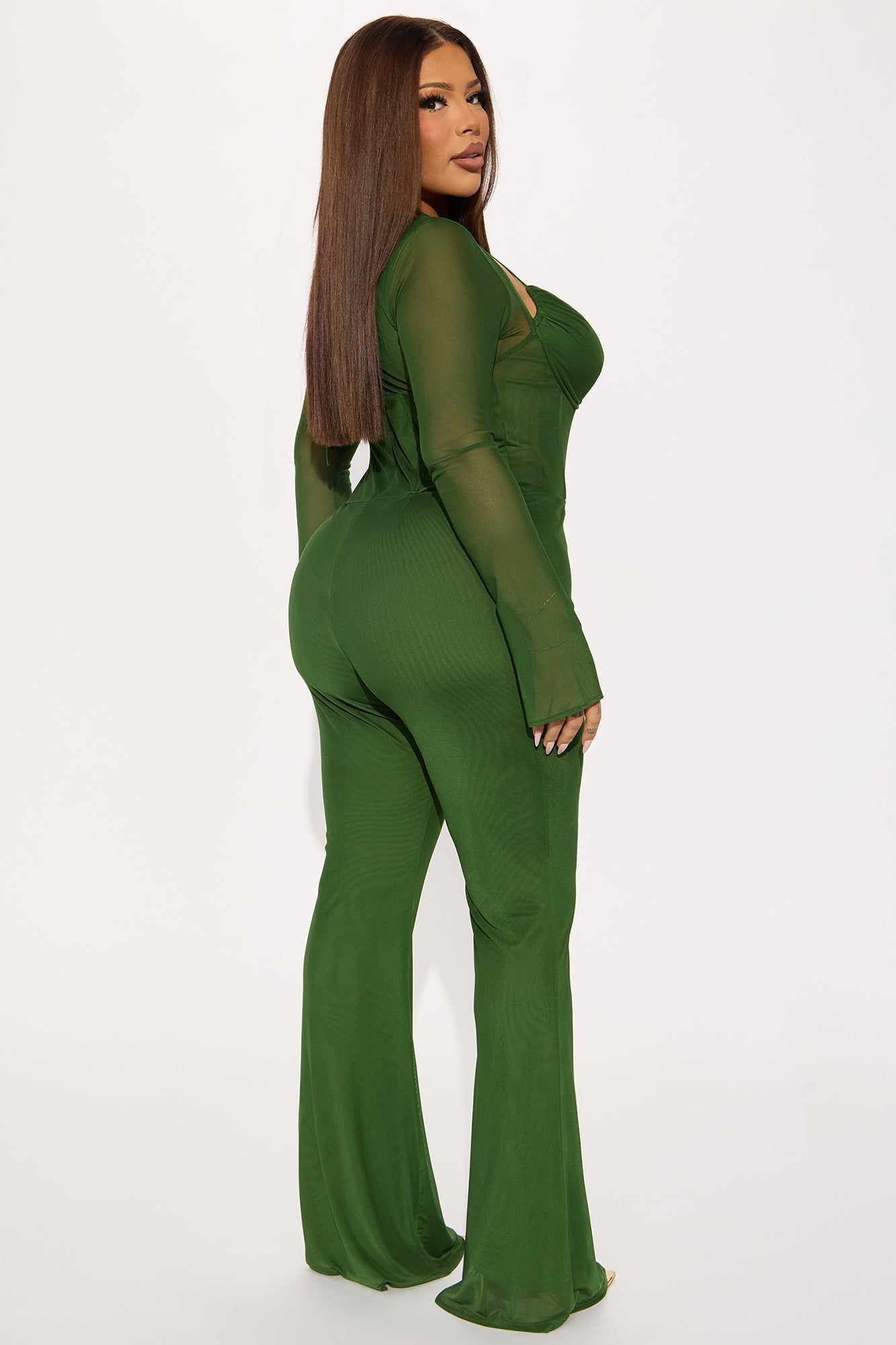 Melanie Mesh Corset Jumpsuit - Green