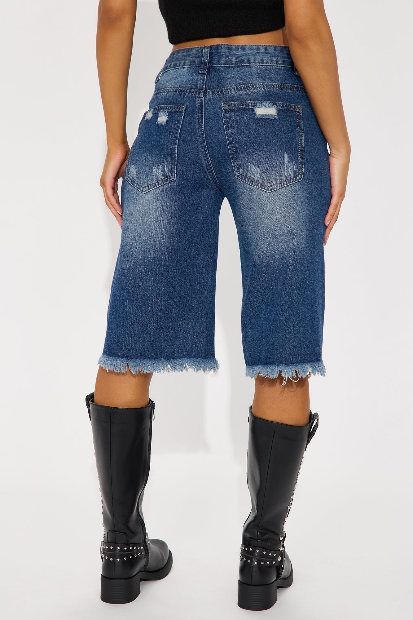 Laurali Ripped Denim Jorts - Dark Wash