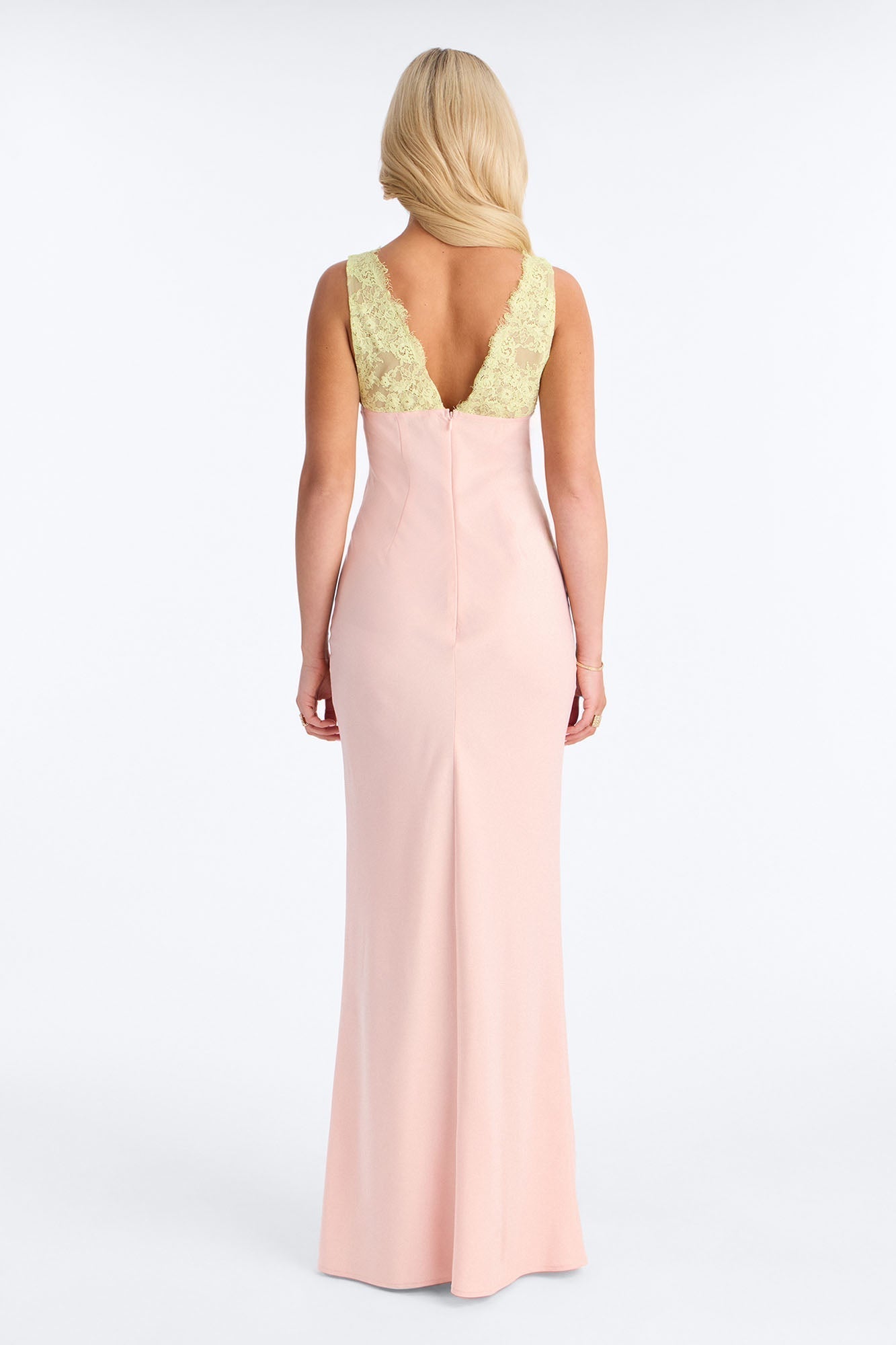 Sweet Satin Lace Trim Maxi Dress - Pink/combo