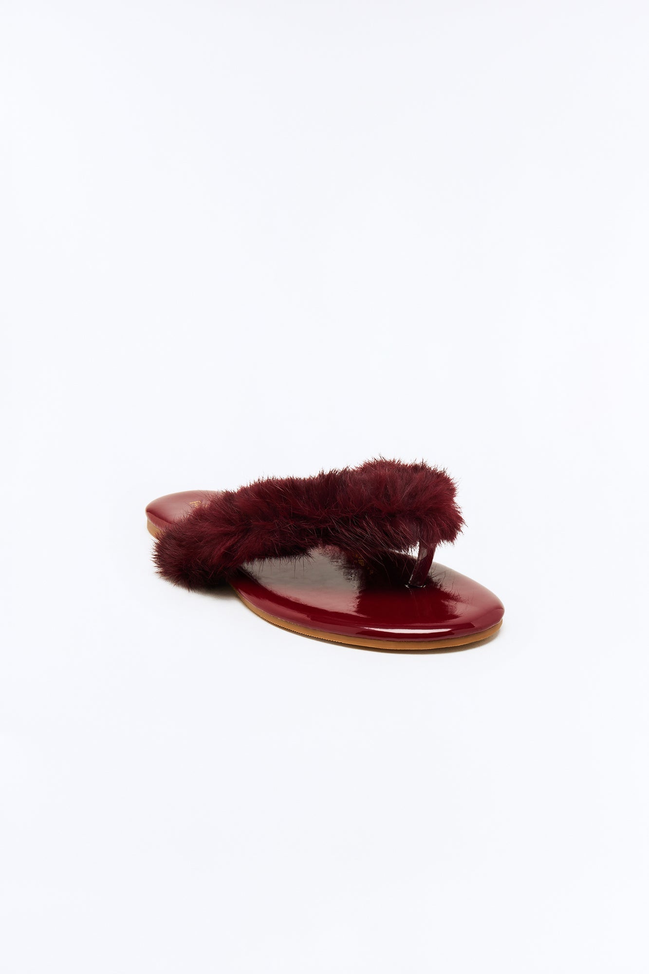 Amory Faux Fur Flip Flops - Burgundy