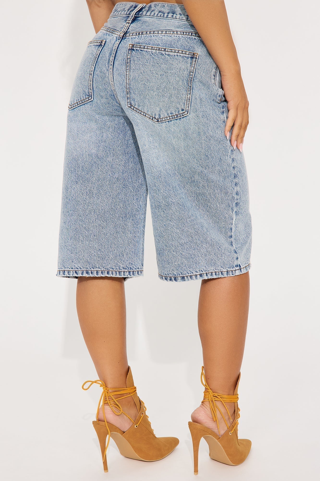 Take Whats Mine Crossover Denim Jorts - Light Wash