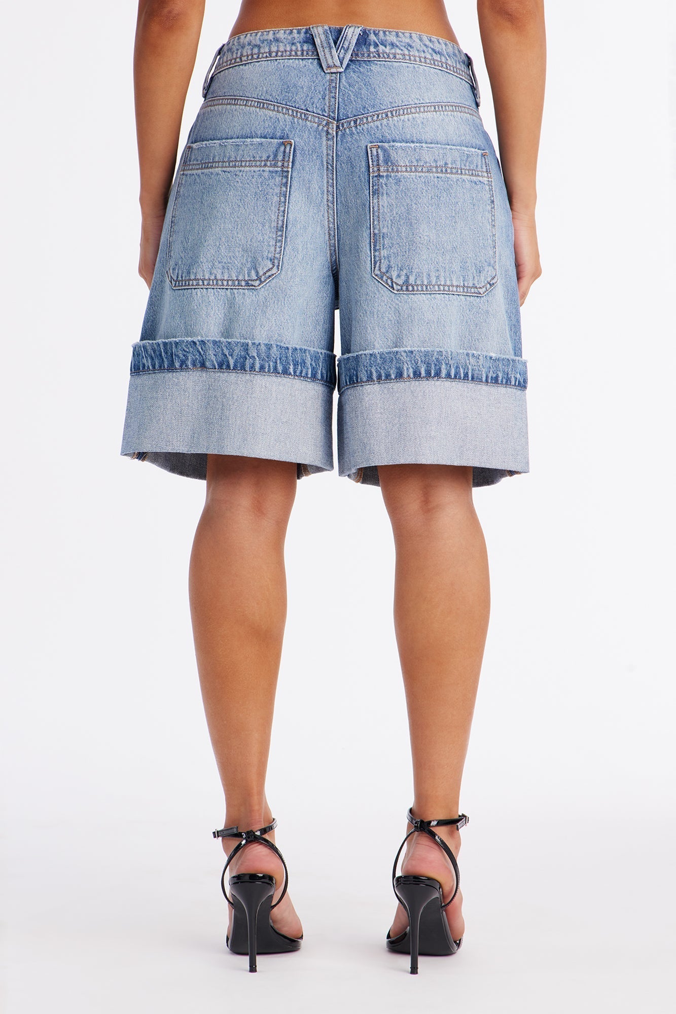 St. Clair Cuffed Premium Denim Bermuda Shorts - Medium Wash