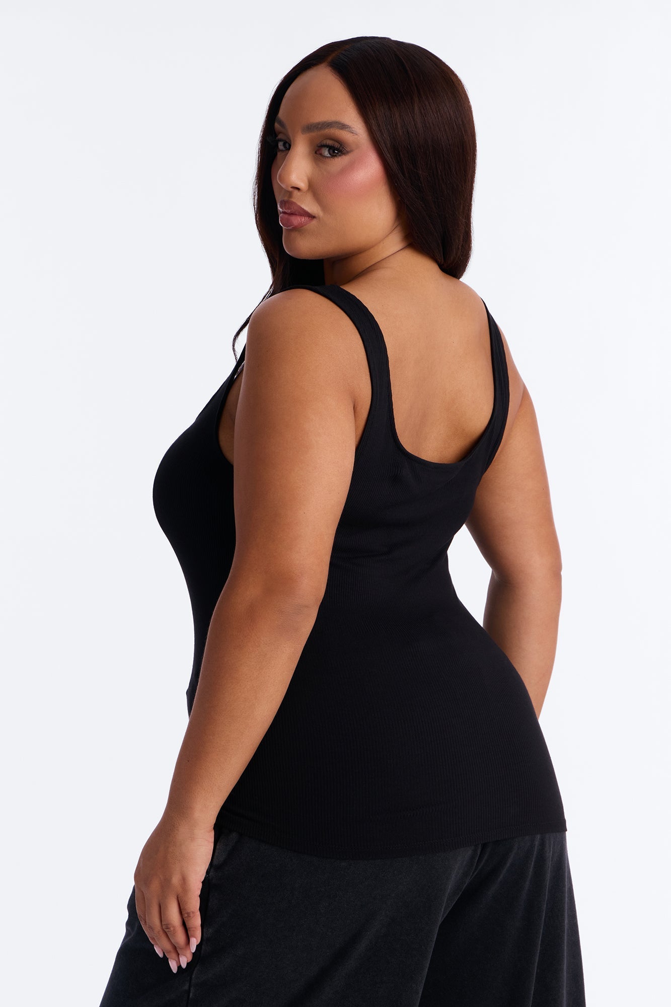 Madison Basic Square Neck Tank Top - Black