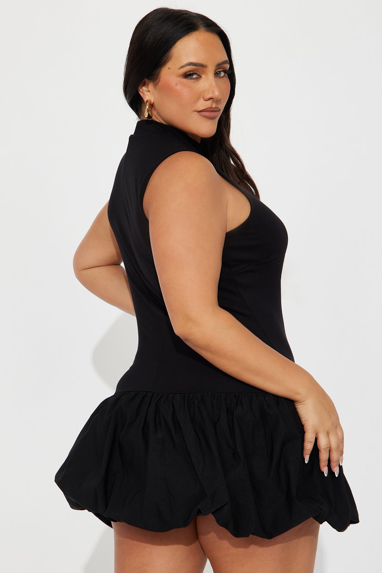 Maxine Mock Neck Bubble Dress - Black