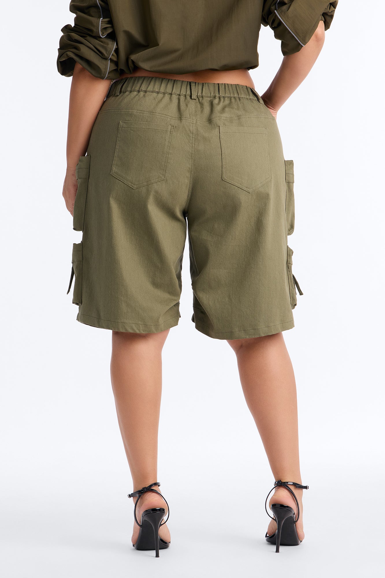 Can't Compete Low Rise Cargo Bermuda Short - Military Green
