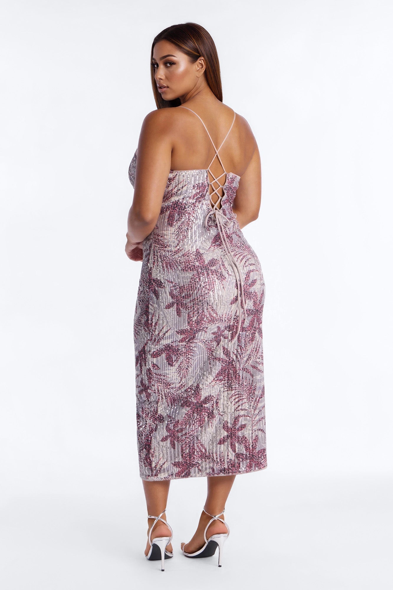 Felicity Printed Sequin Midi Dress - Red