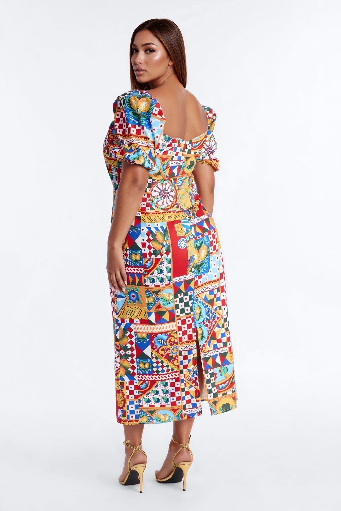 European Dream Off Shoulder Midi Dress - Multi Color