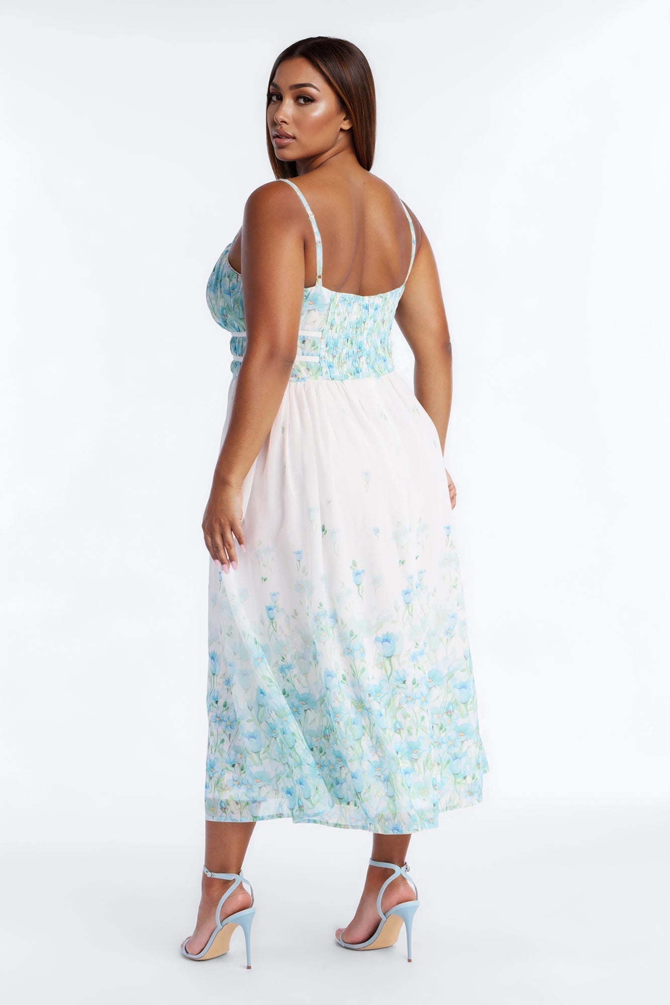 Xandra Floral Chiffon Midi Dress - Blue/combo