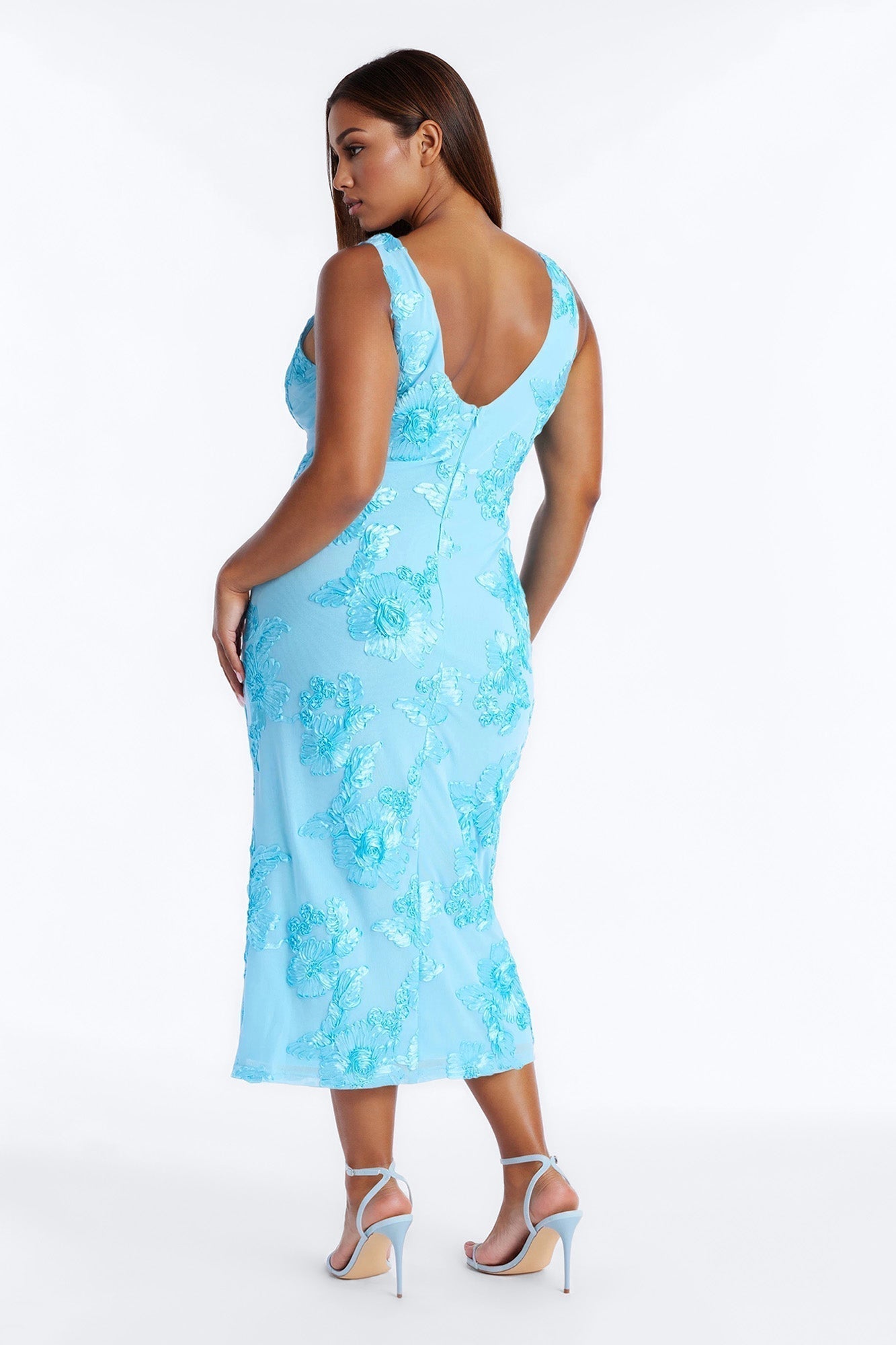 Jamie Embroidered Mesh Midi Dress - Blue