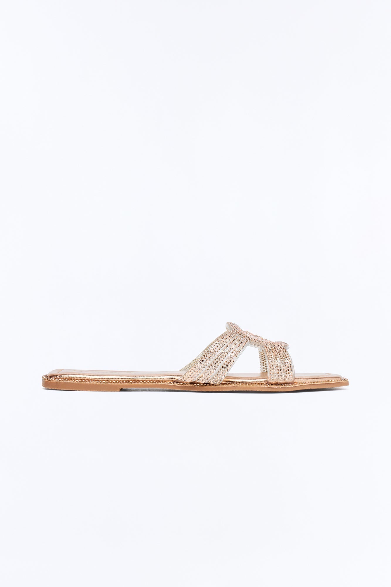 Alita Rhinestone Slip On Sandals - Rose Gold