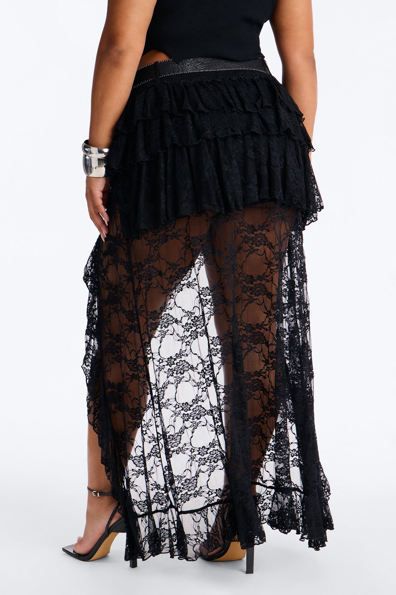 Stolen Moments Belted Lace High Low Skort - Black