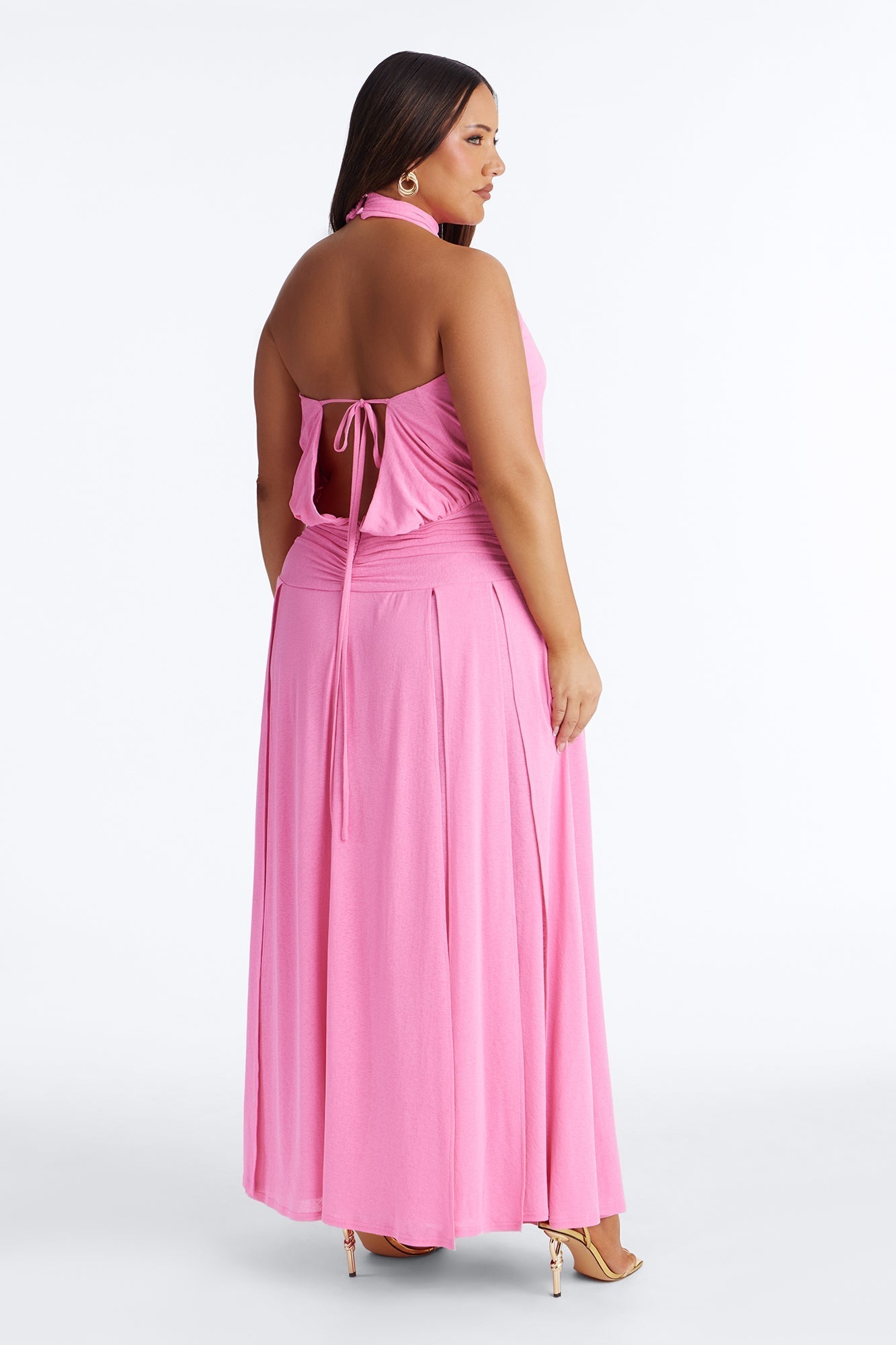 Bianca Halter Mock Neck Maxi Dress - Pink