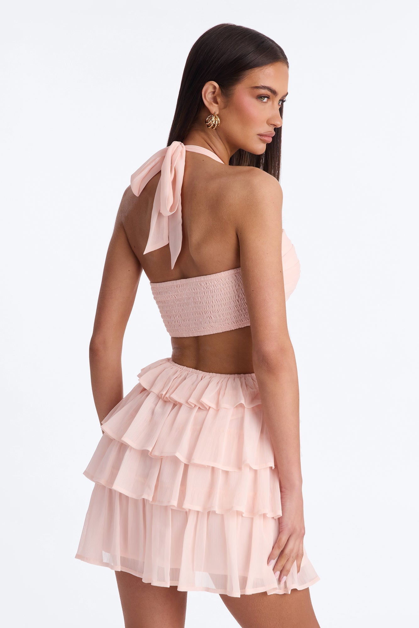 Taryn Ruffle Chiffon Mini Dress - Blush