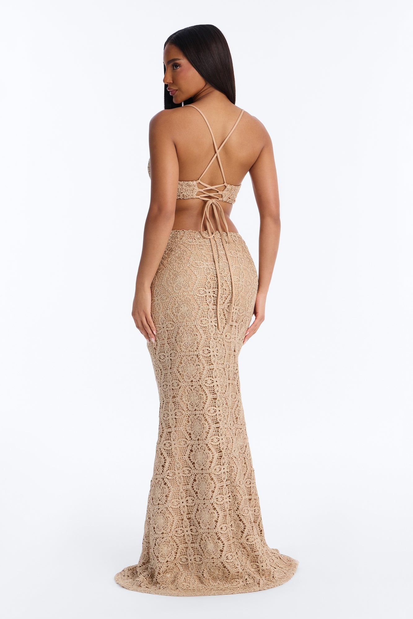 Heat Check Metallic Crochet Maxi Dress - Taupe