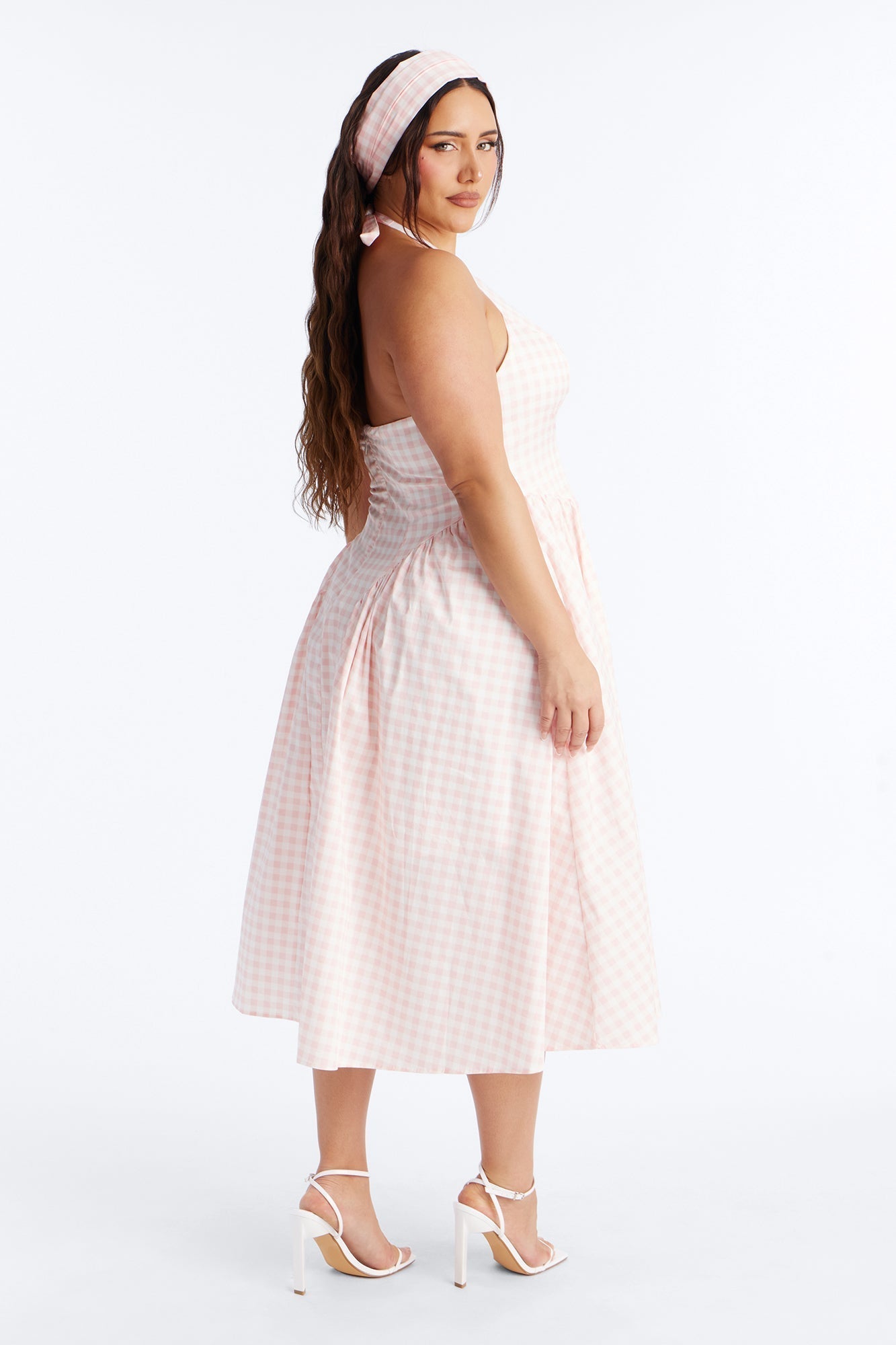 Mara Corset Gingham Midi Dress - Pink/combo