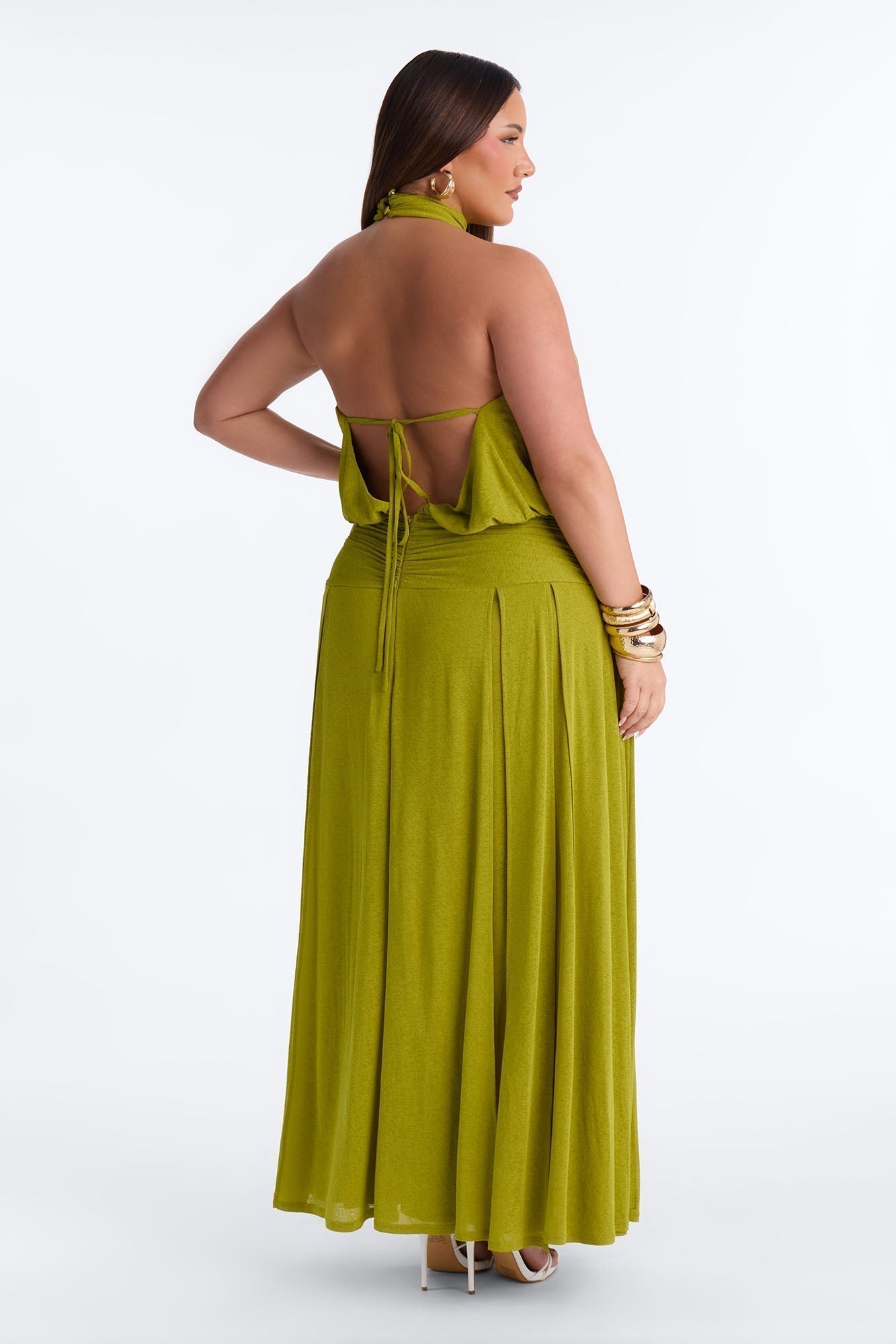 Bianca Halter Mock Neck Maxi Dress - Chartreuse