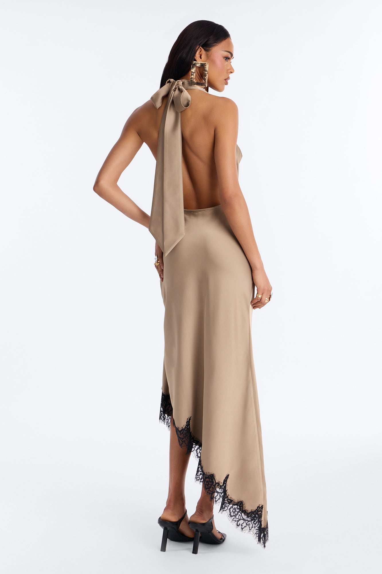 Riley Asymmetrical Satin Maxi Dress - Stone