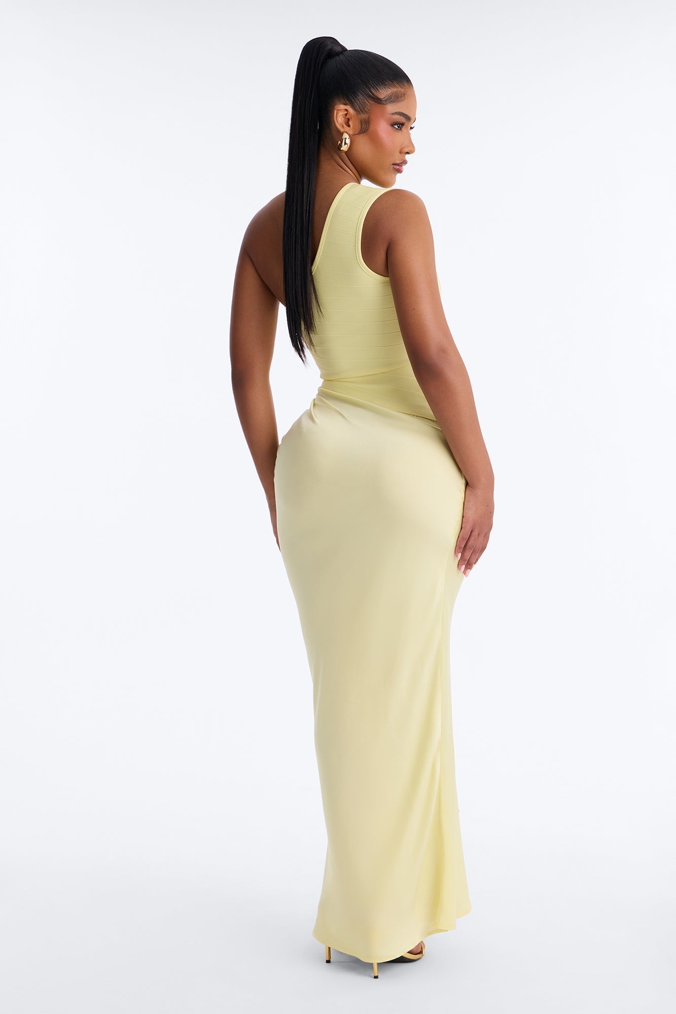 On Fire Bandage Satin Maxi Dress - Butter Yellow