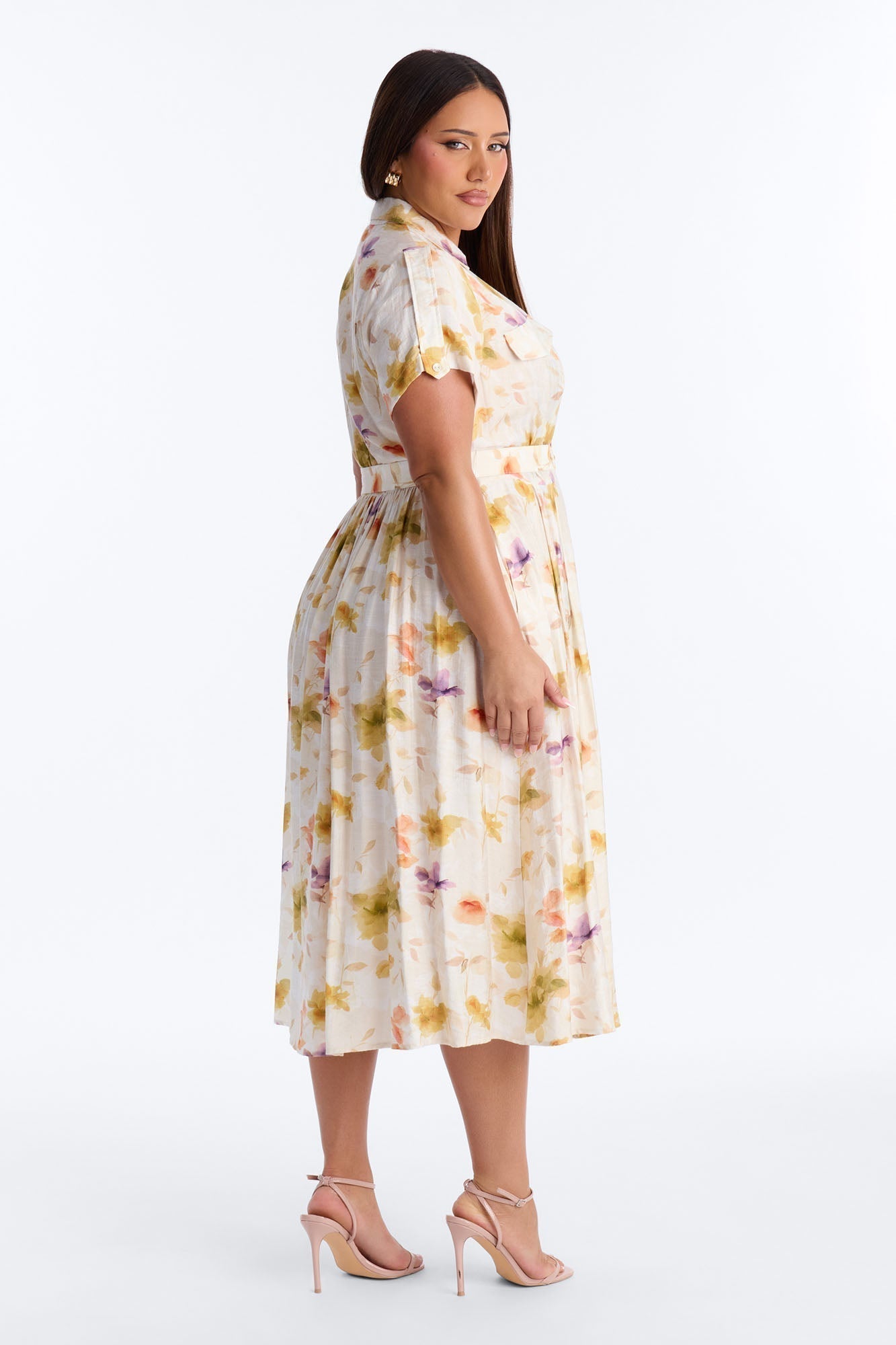April Belted Floral Midi Dress - White/combo