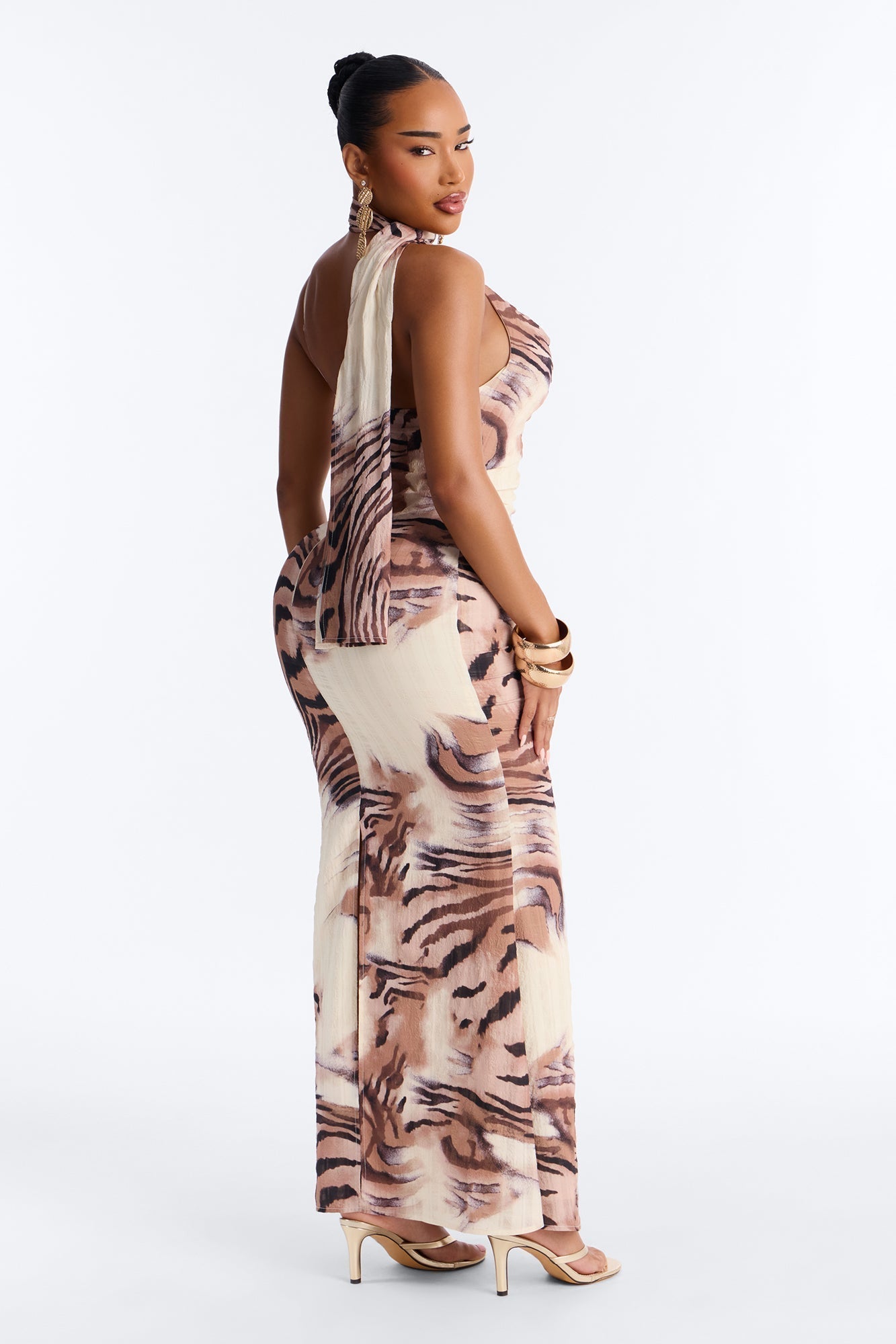 Salina Scarf Printed Maxi Dress - Cream/combo