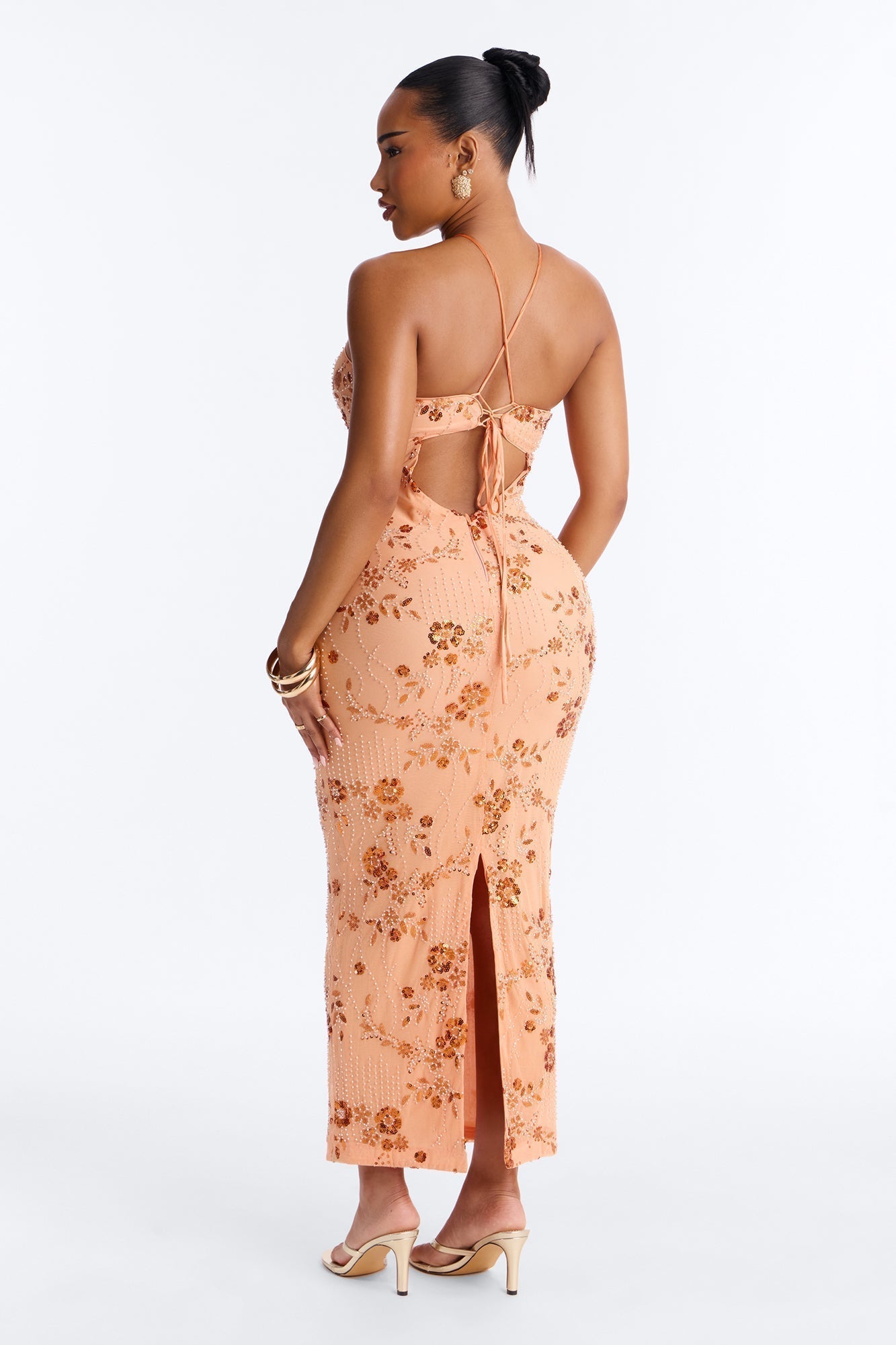 Josephine Embellished Mesh Maxi Dress - Orange