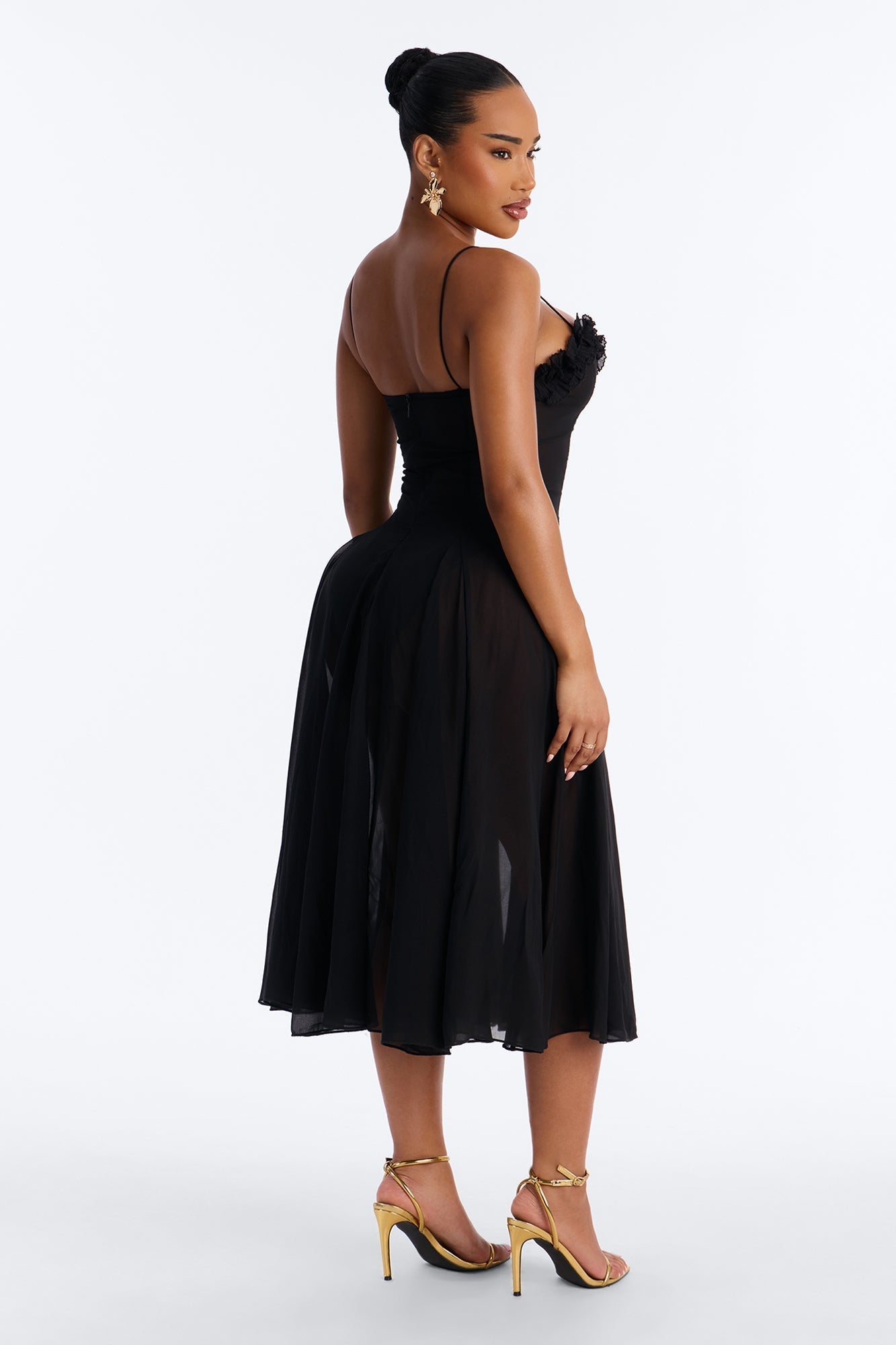 Imara Chiffon Midi Dress - Black