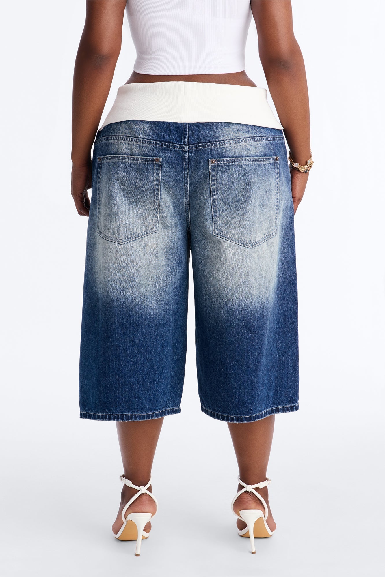 Cyber Crush Foldover Denim Jorts - Dark Wash