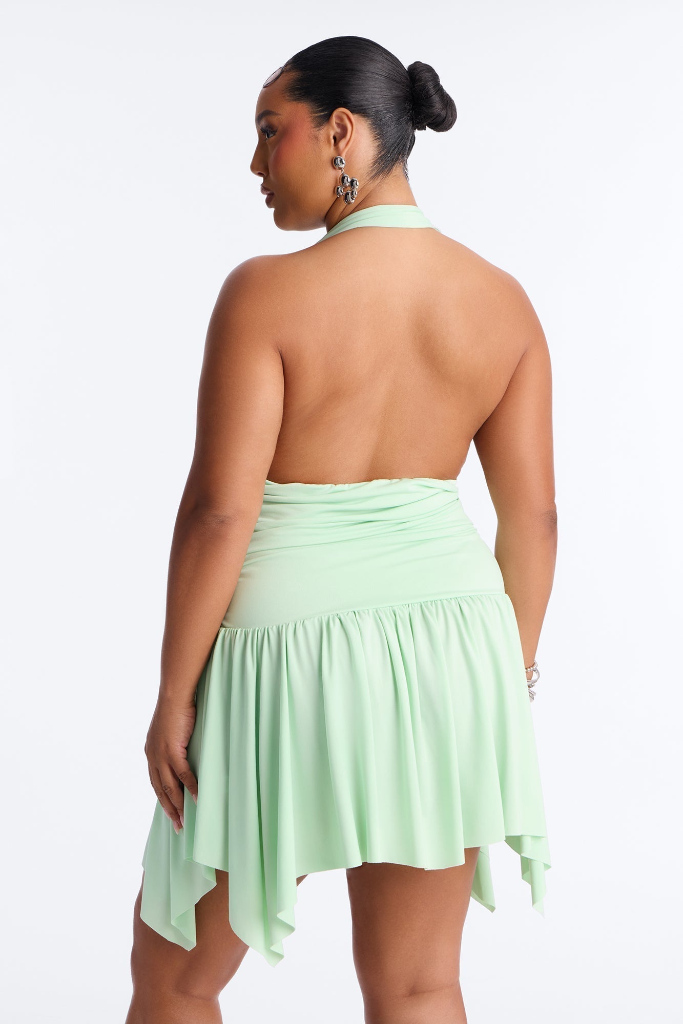 Elena Halter Ruched Mini Dress - Sage