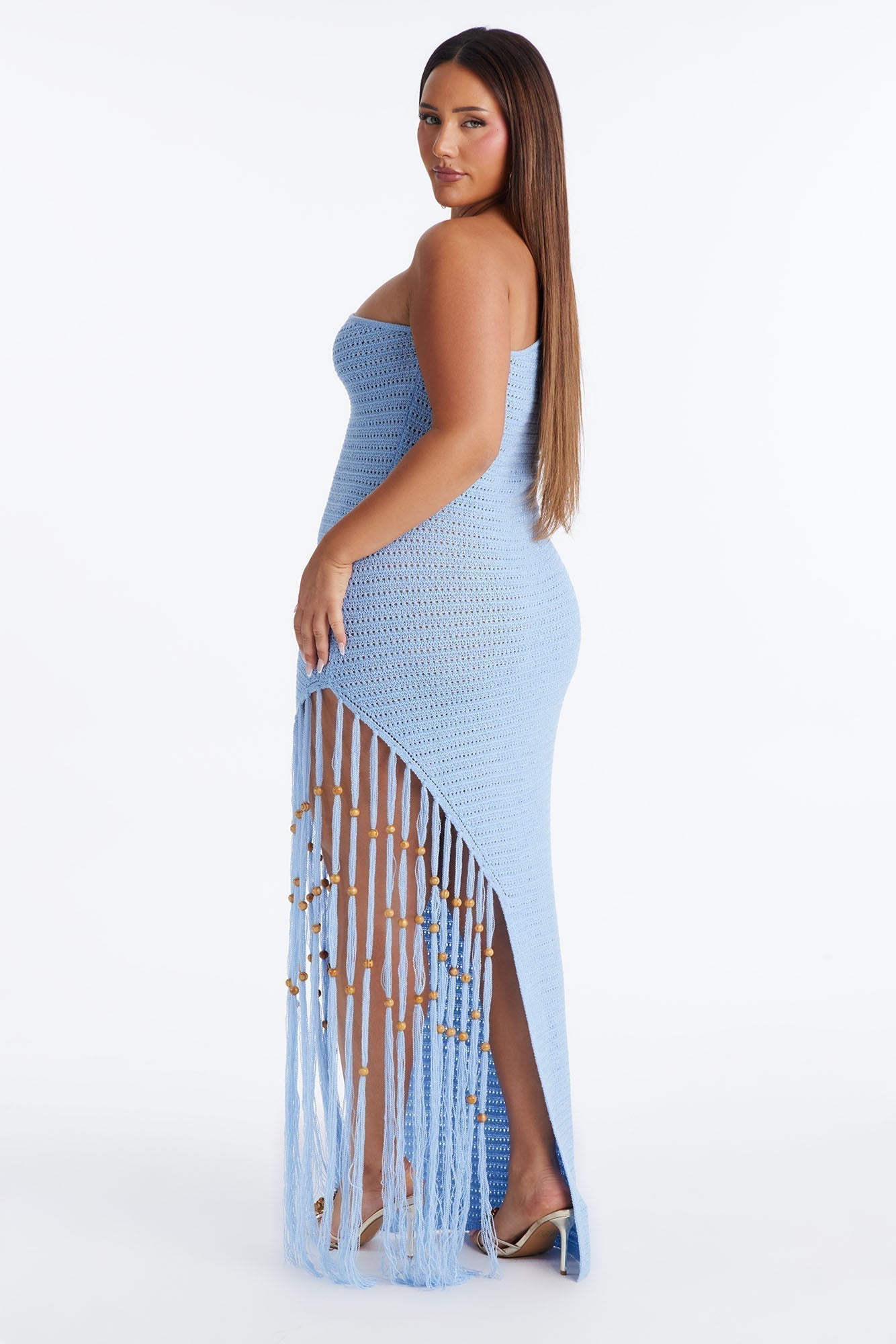 Vacation Vixen Fringe Crochet Maxi Dress - Light Blue