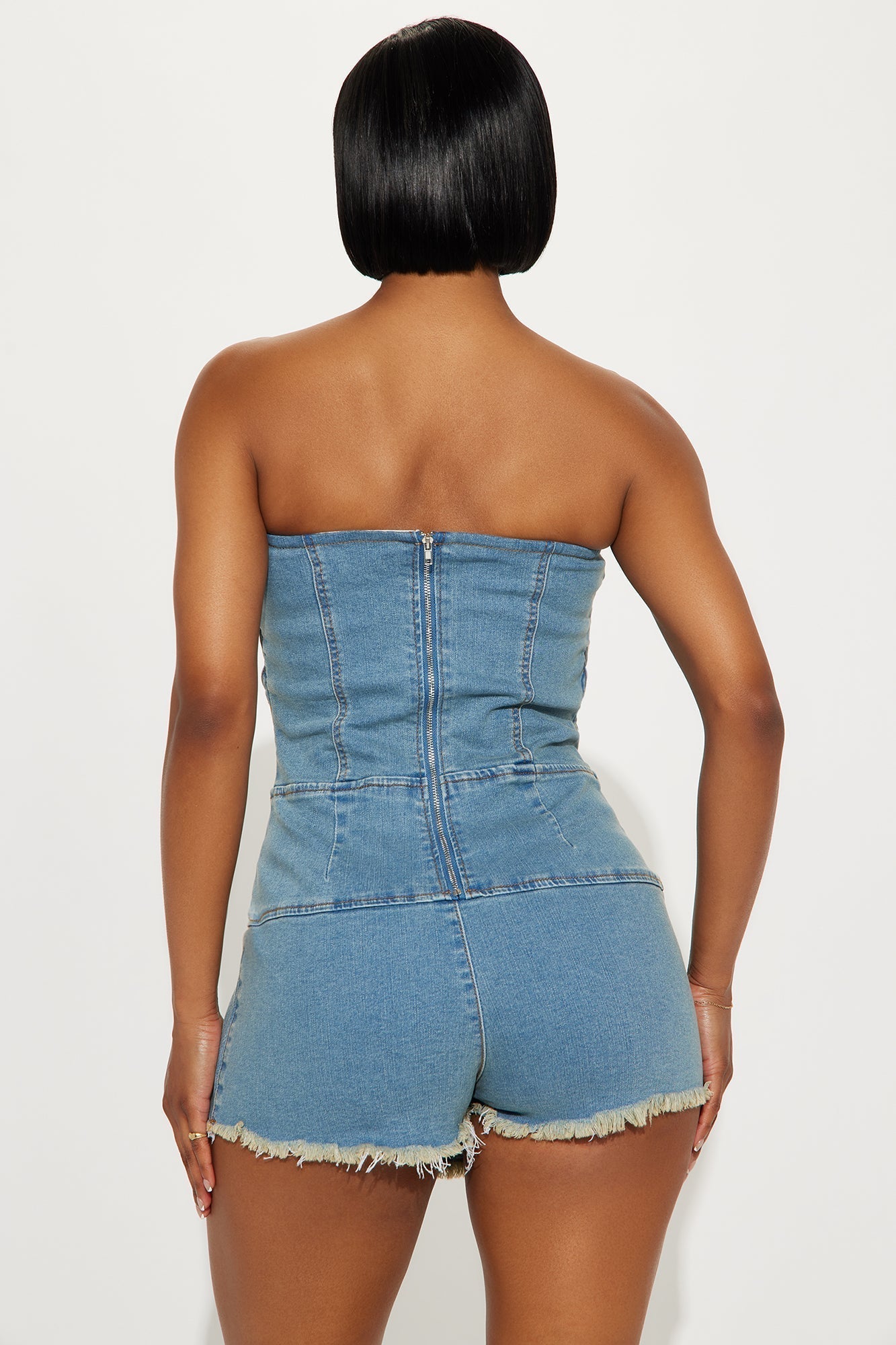 Beya Strapless Denim Skort Romper - Medium Wash