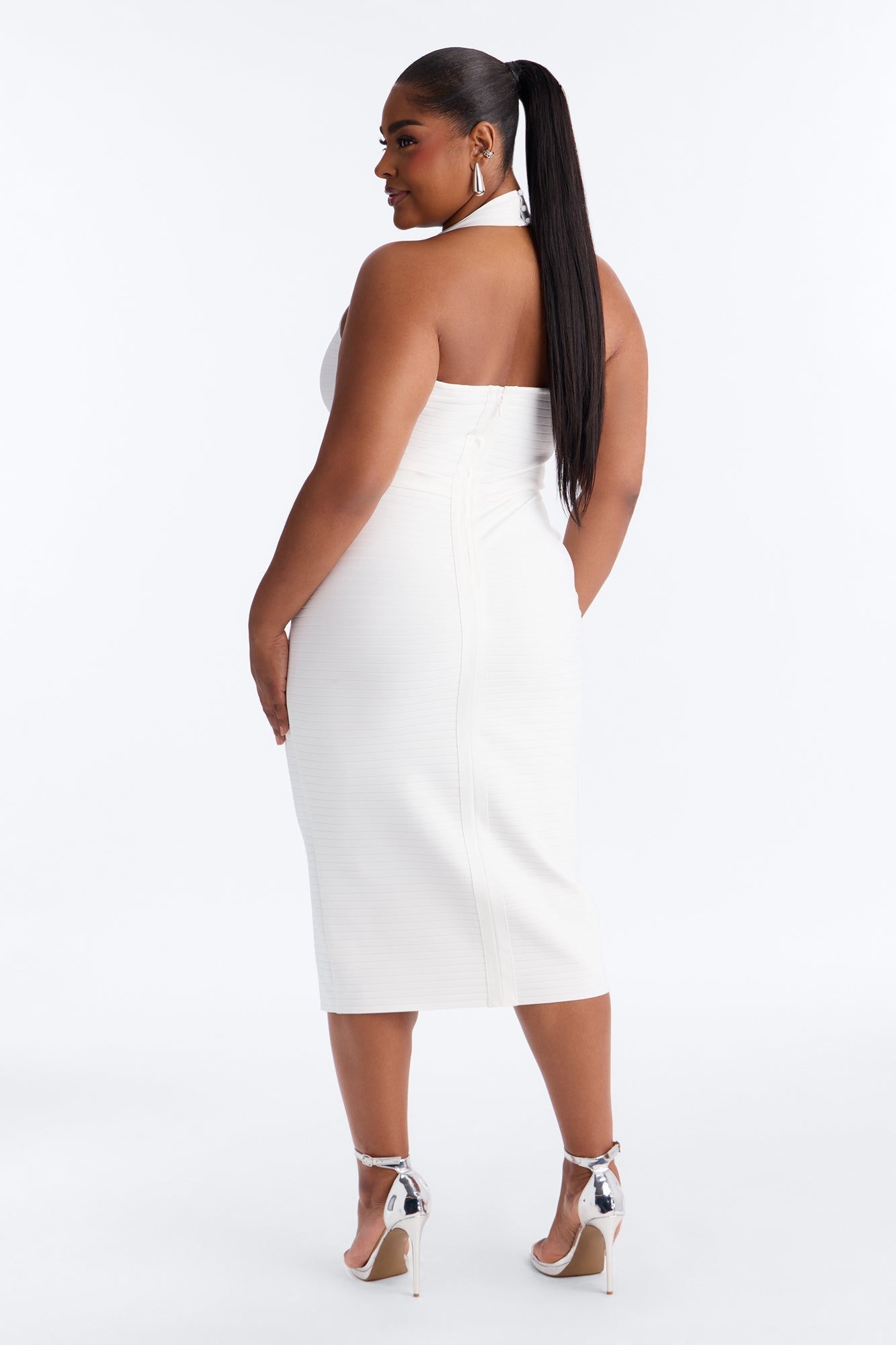 Diana Halter Bandage Midi Dress - White