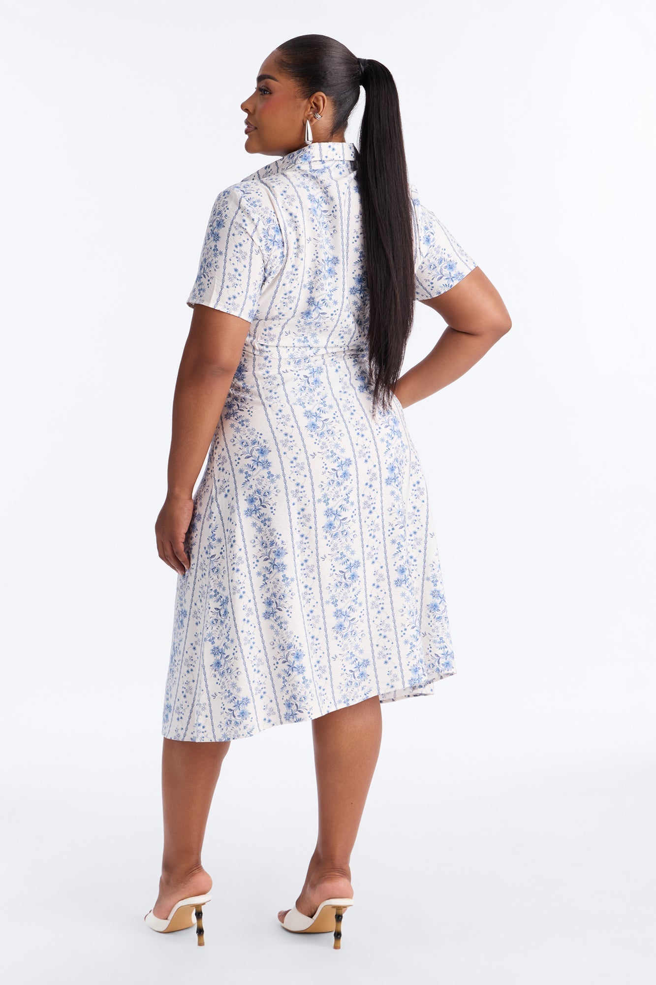 Selene Ruched Floral Midi Shirt Dress - Blue/combo