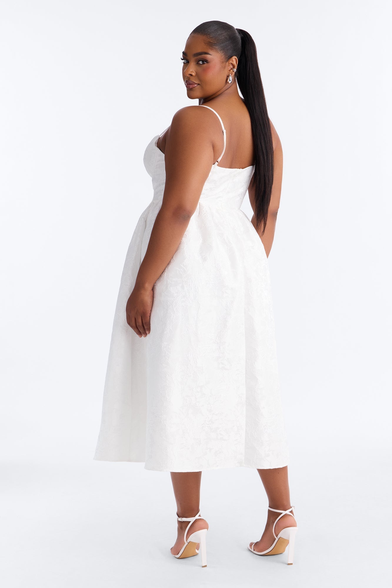 Living A Fairytale Jacquard Midi Dress - White