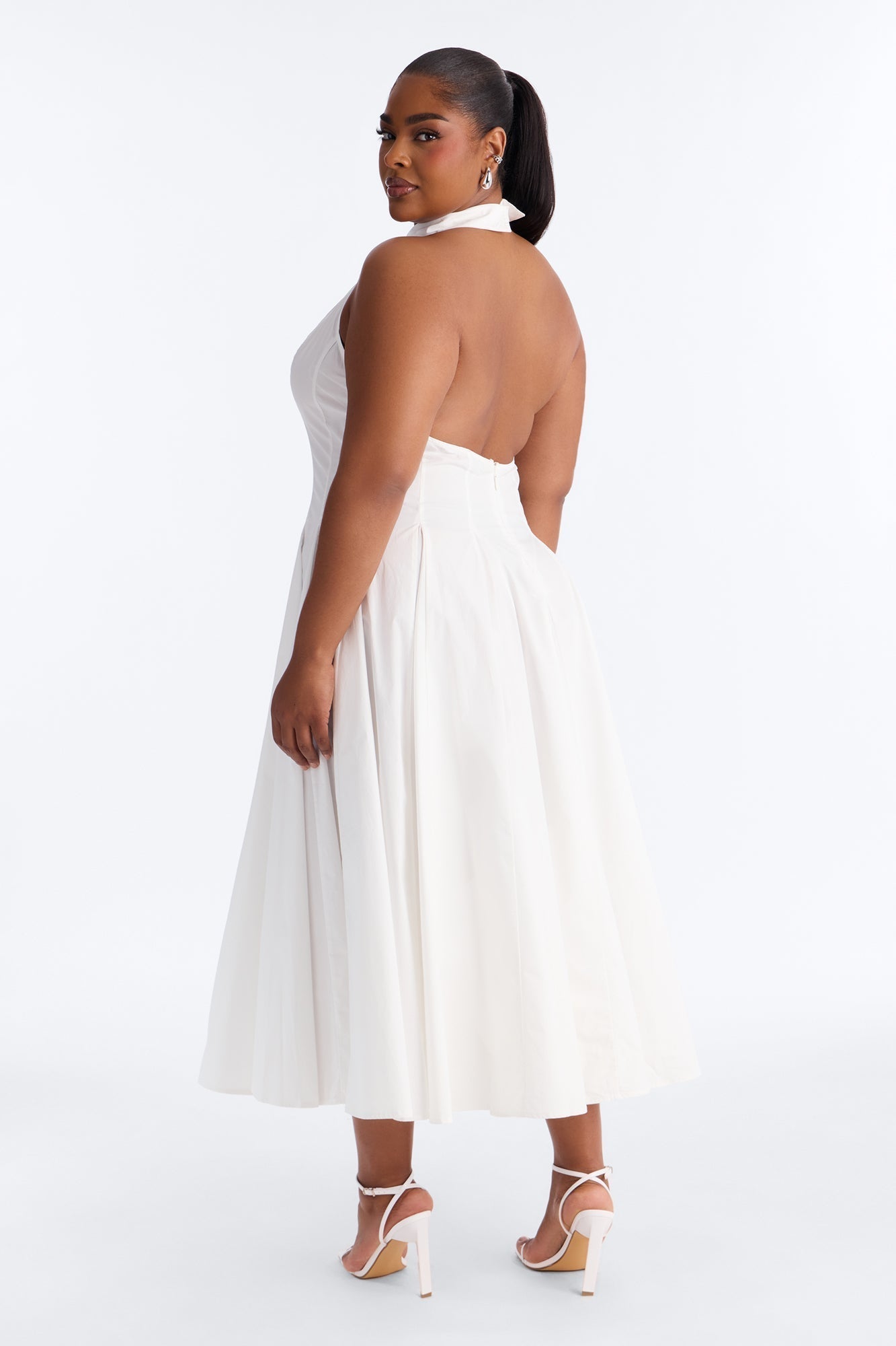 Audrey Collared Poplin Maxi Dress - White