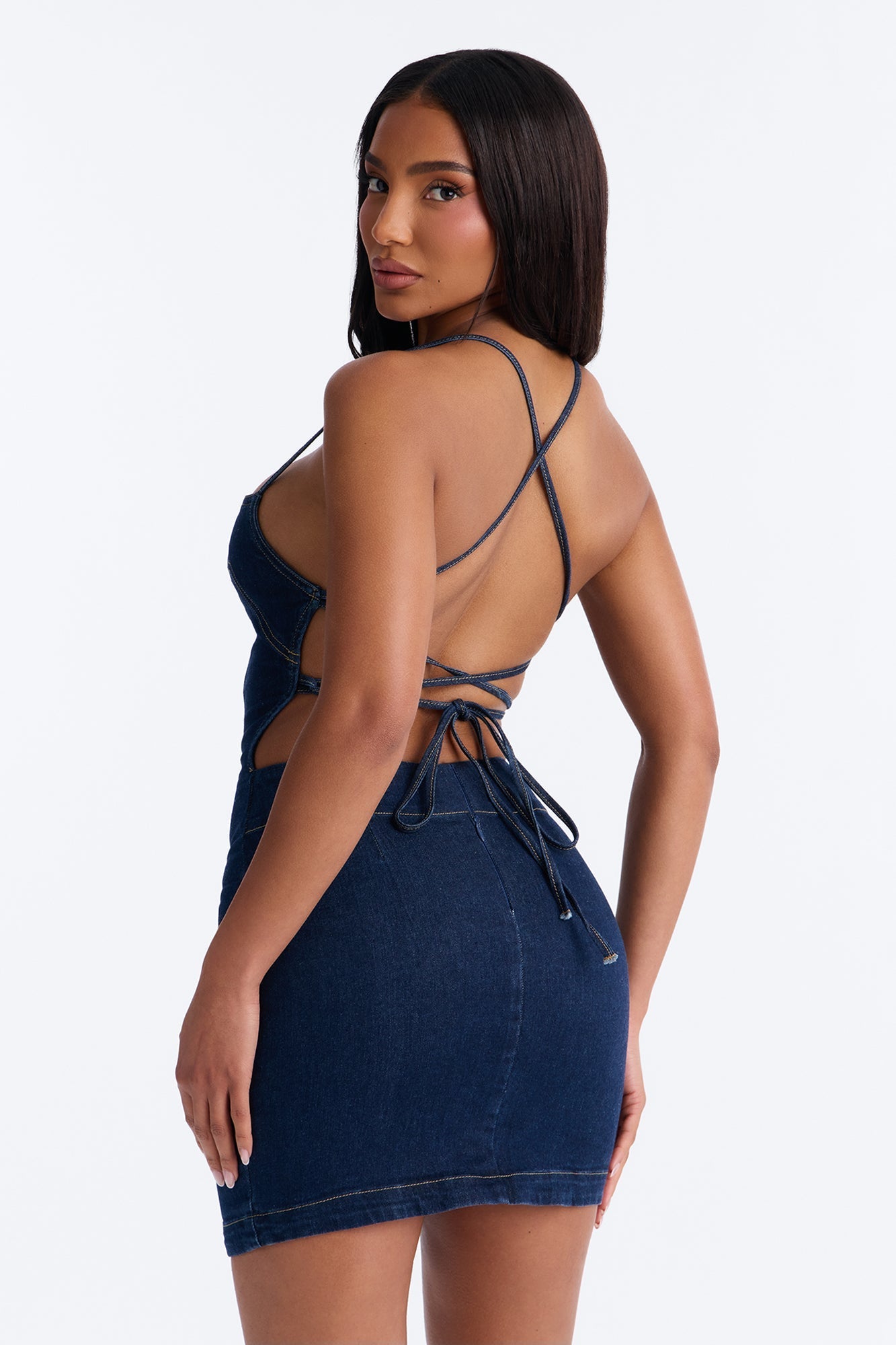 Tied To You Denim Mini Dress - Dark Wash