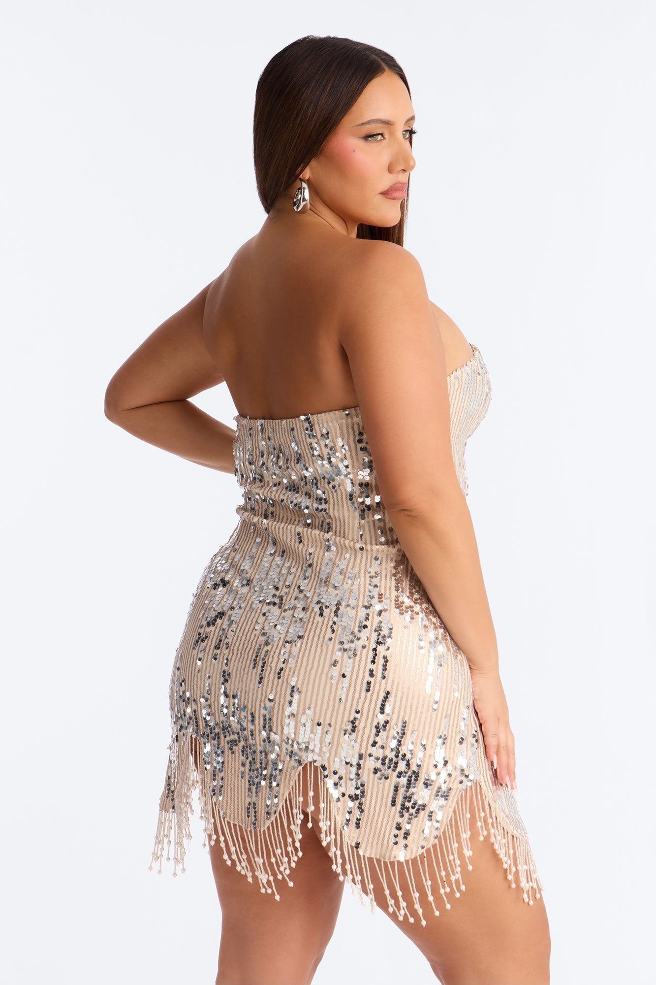 It Girl Evening Strapless Sequin Mini Dress - Silver/Combo
