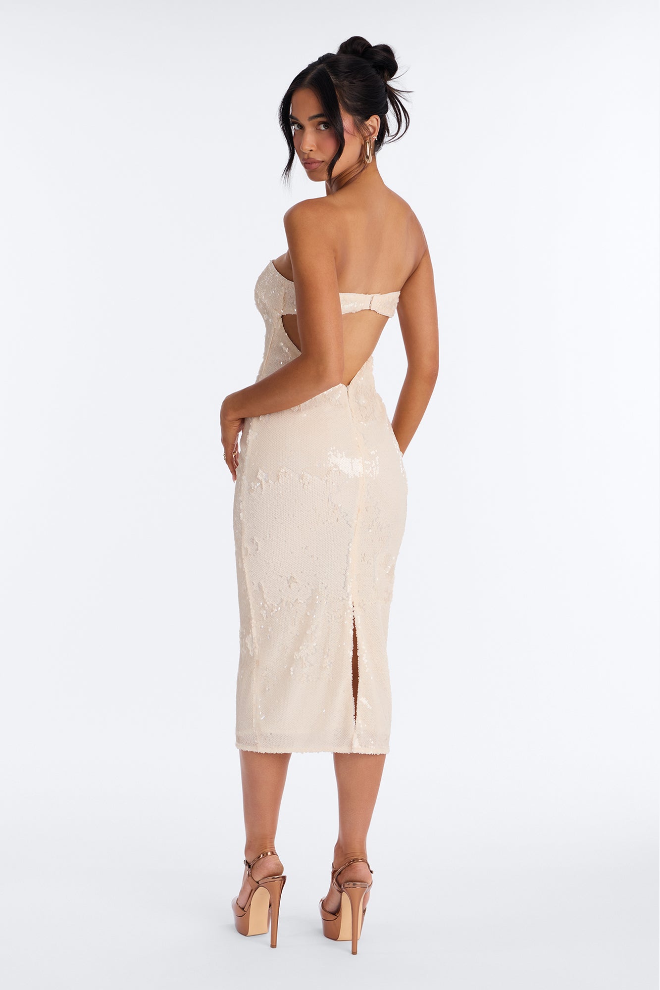 Isla Paillette Sequin Midi Dress - Cream