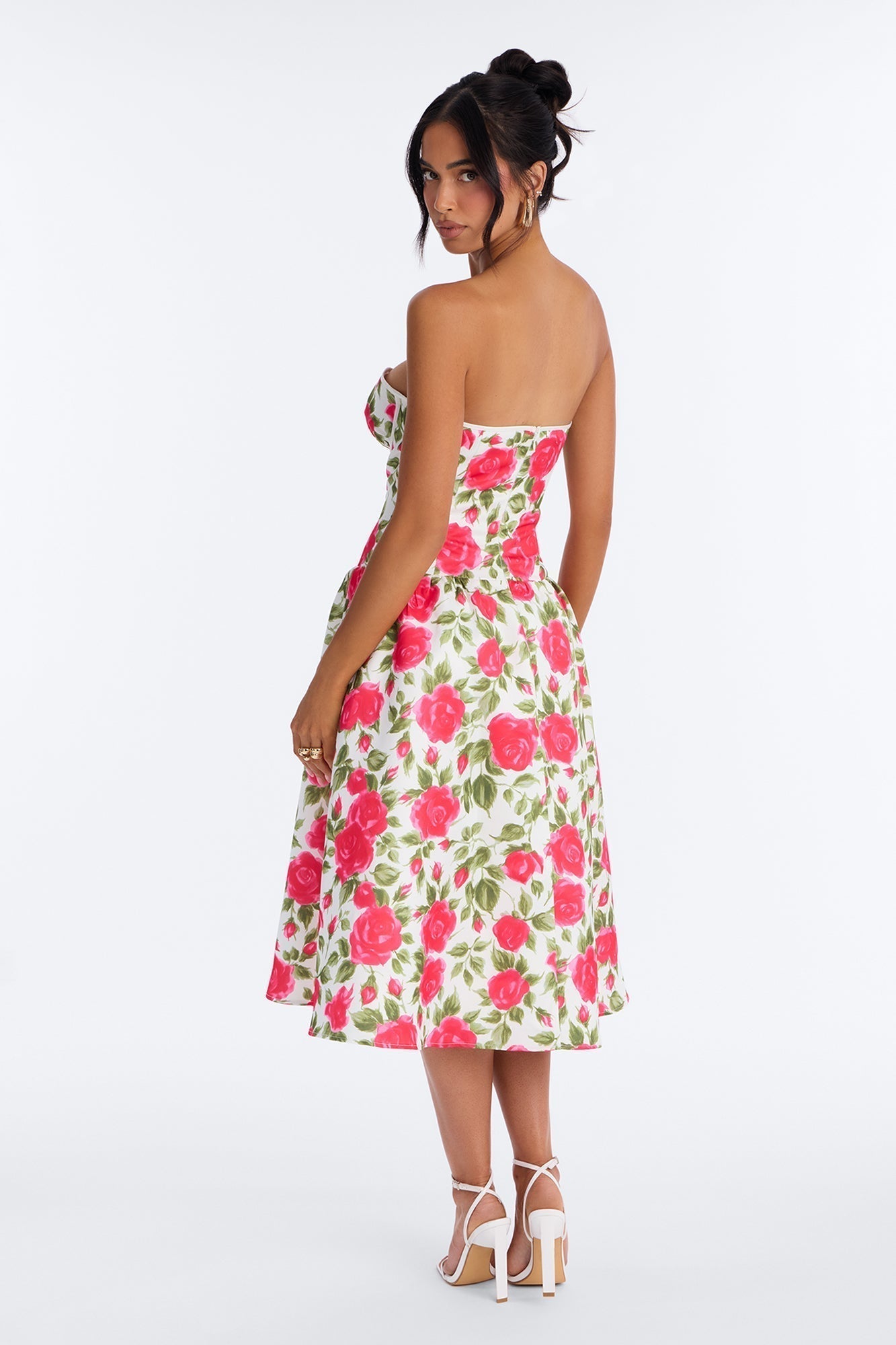 Sweetheart Bloom Satin Floral Midi Dress - Pink/combo