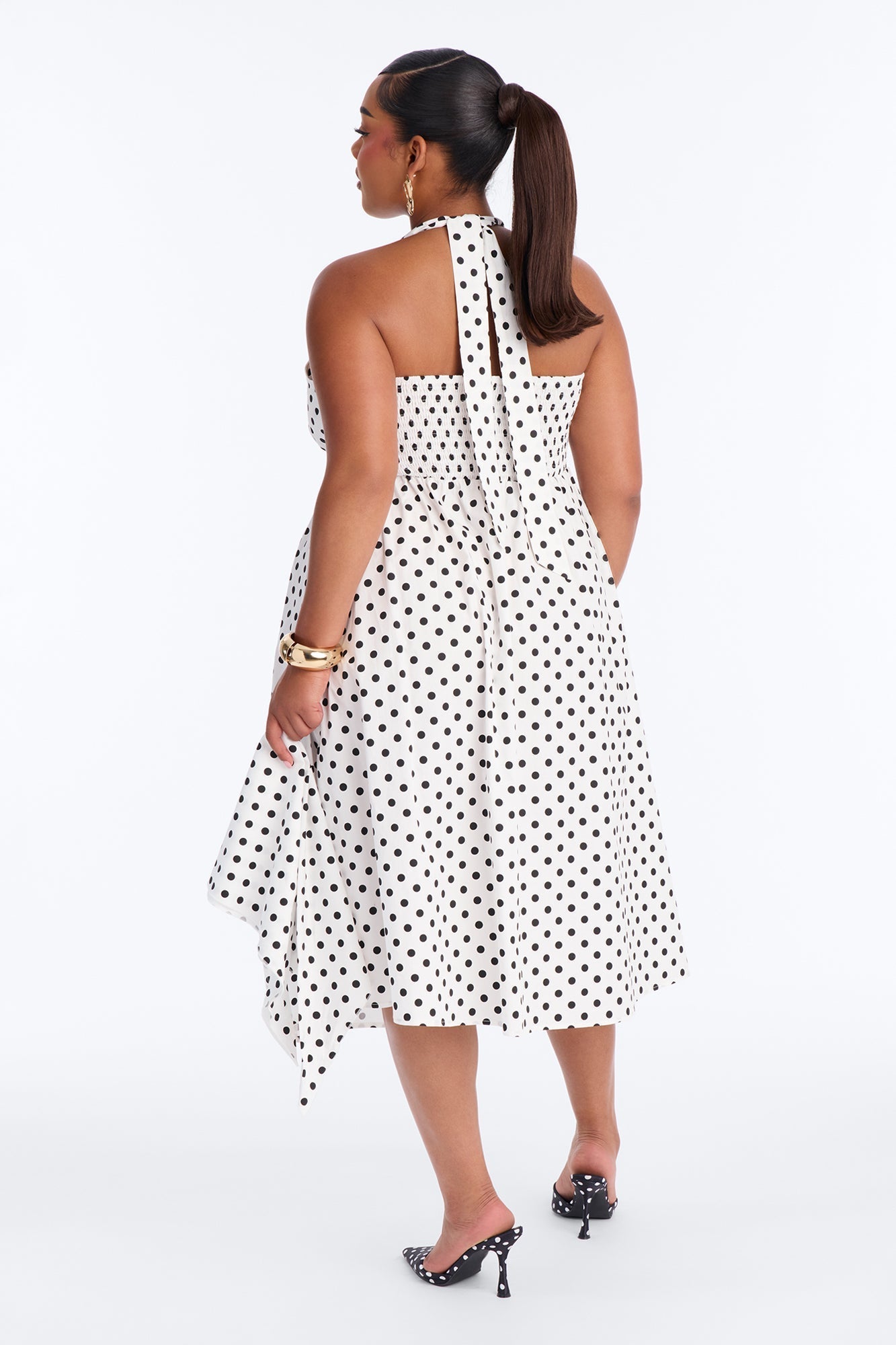 Darla Halter Polka Dot Midi Dress - White/Black