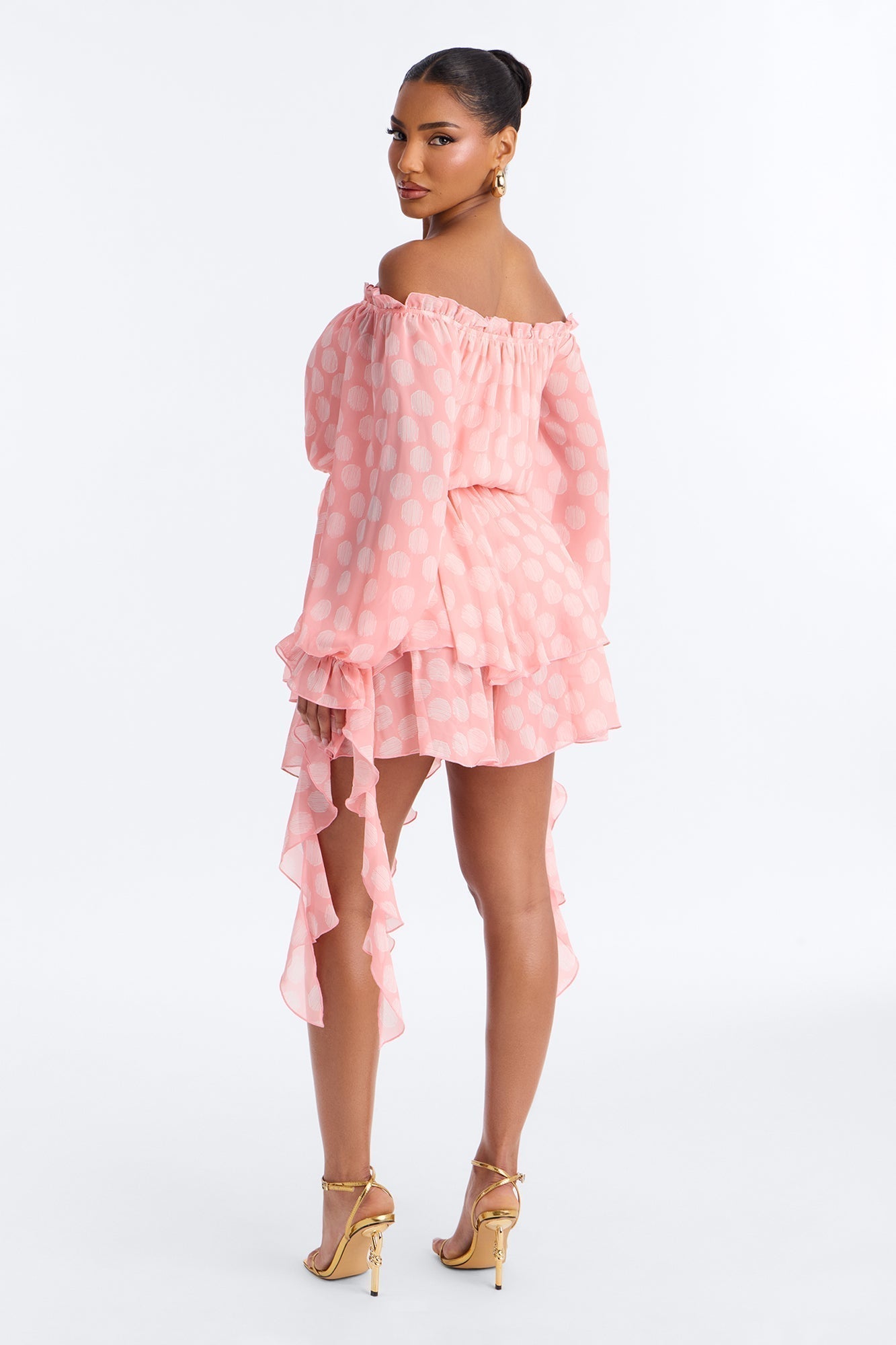 Bailey Off Shoulder Chiffon Mini Dress - Pink/combo