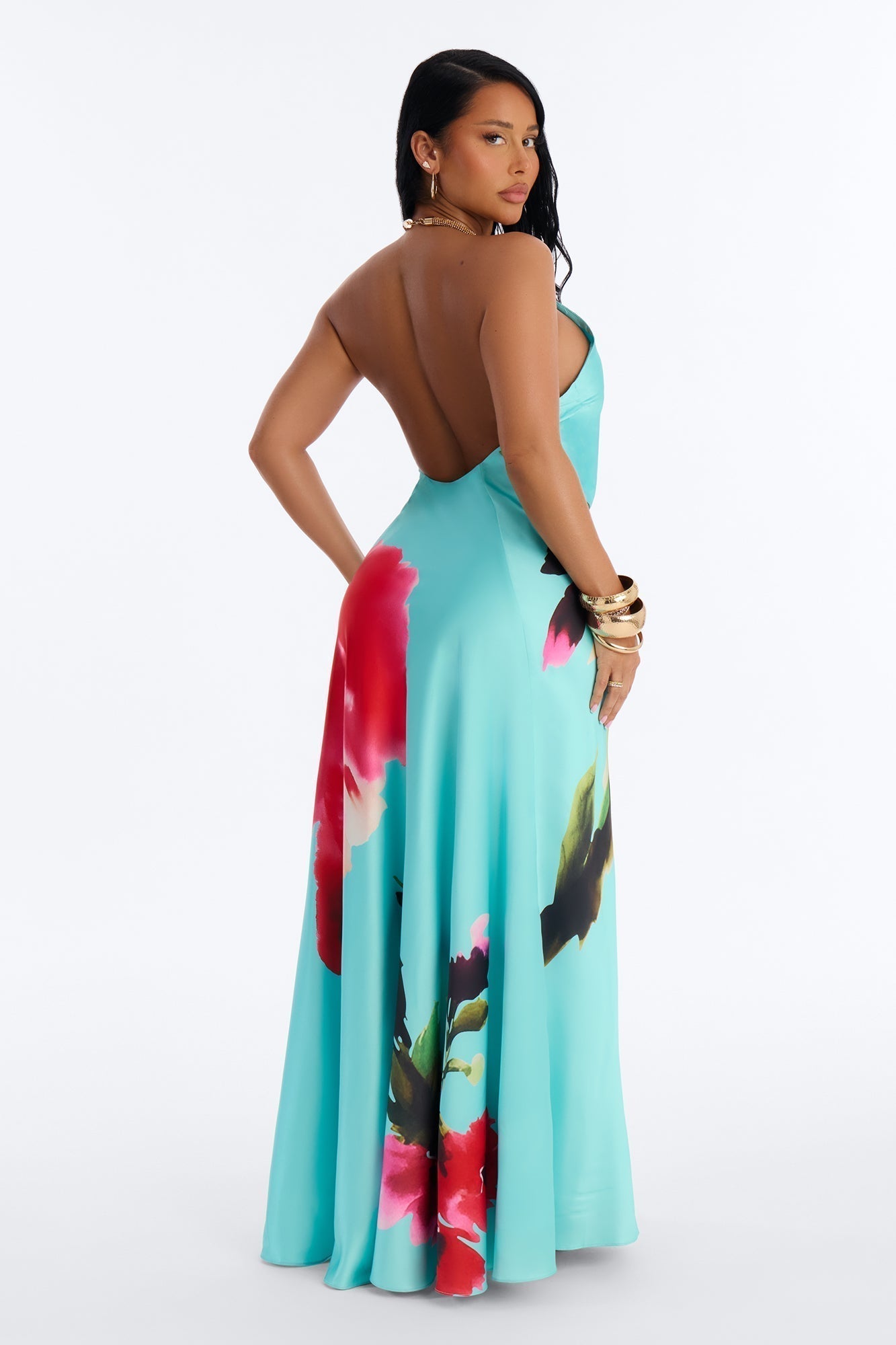 Cordelia Sleeveless Satin Maxi Dress - Turquoise/combo