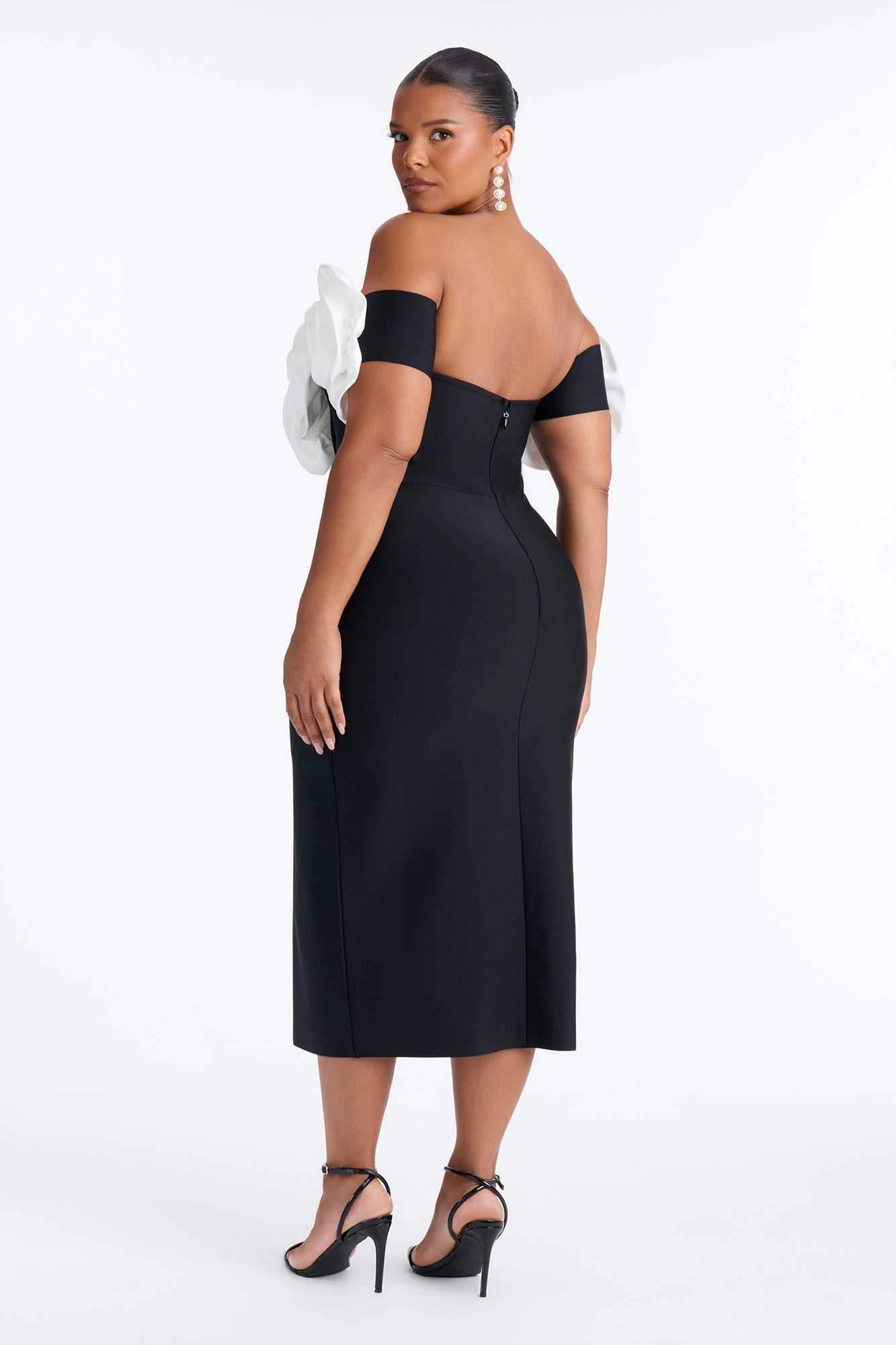 Divina Floral Bandage Midi Dress - Black/White