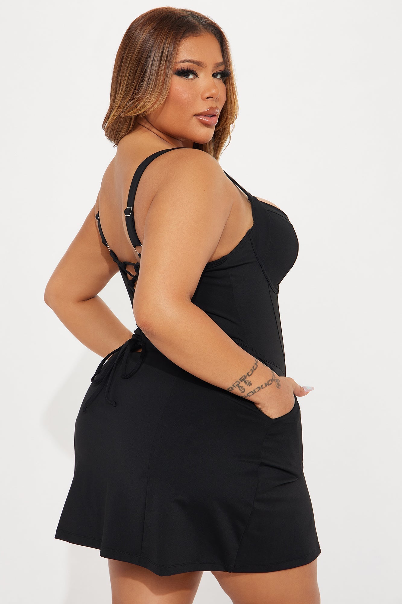 Delvina Snatched Sculpting 1 Piece Swimsuit Dress - Black