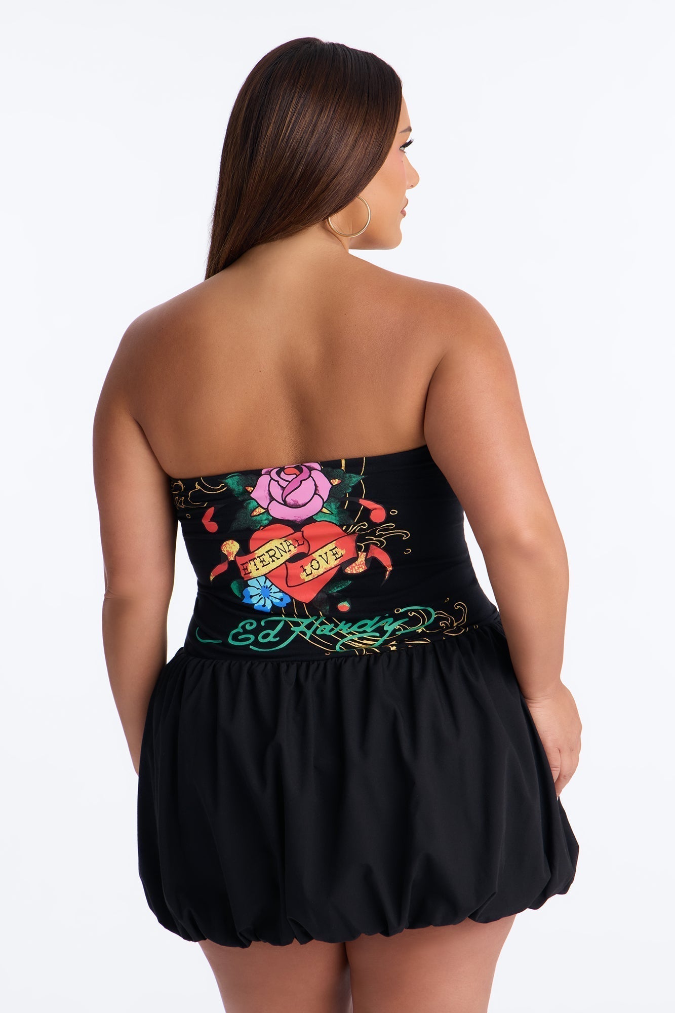 Ed Hardy Eternal Love Bubble Mini Dress - Black