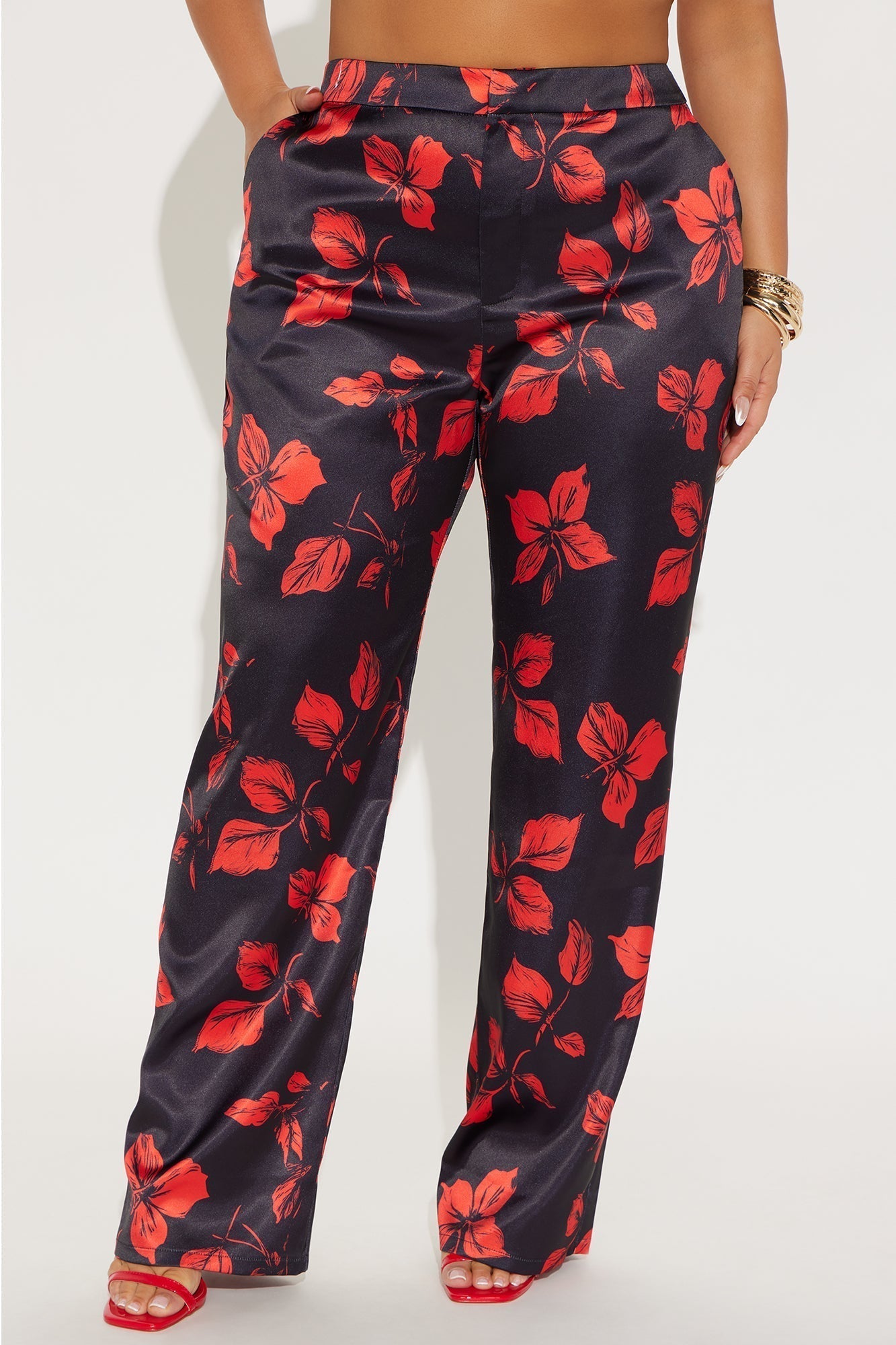 Wild Flower Satin Trouser Pant - Black/combo