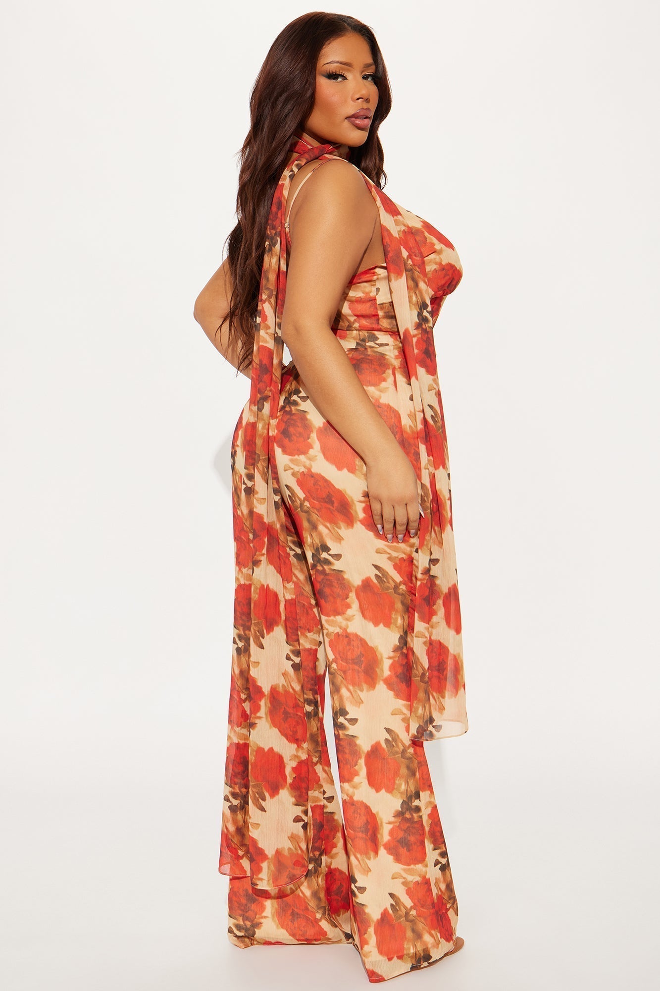 Shauna Chiffon Scarf Jumpsuit - Red/combo