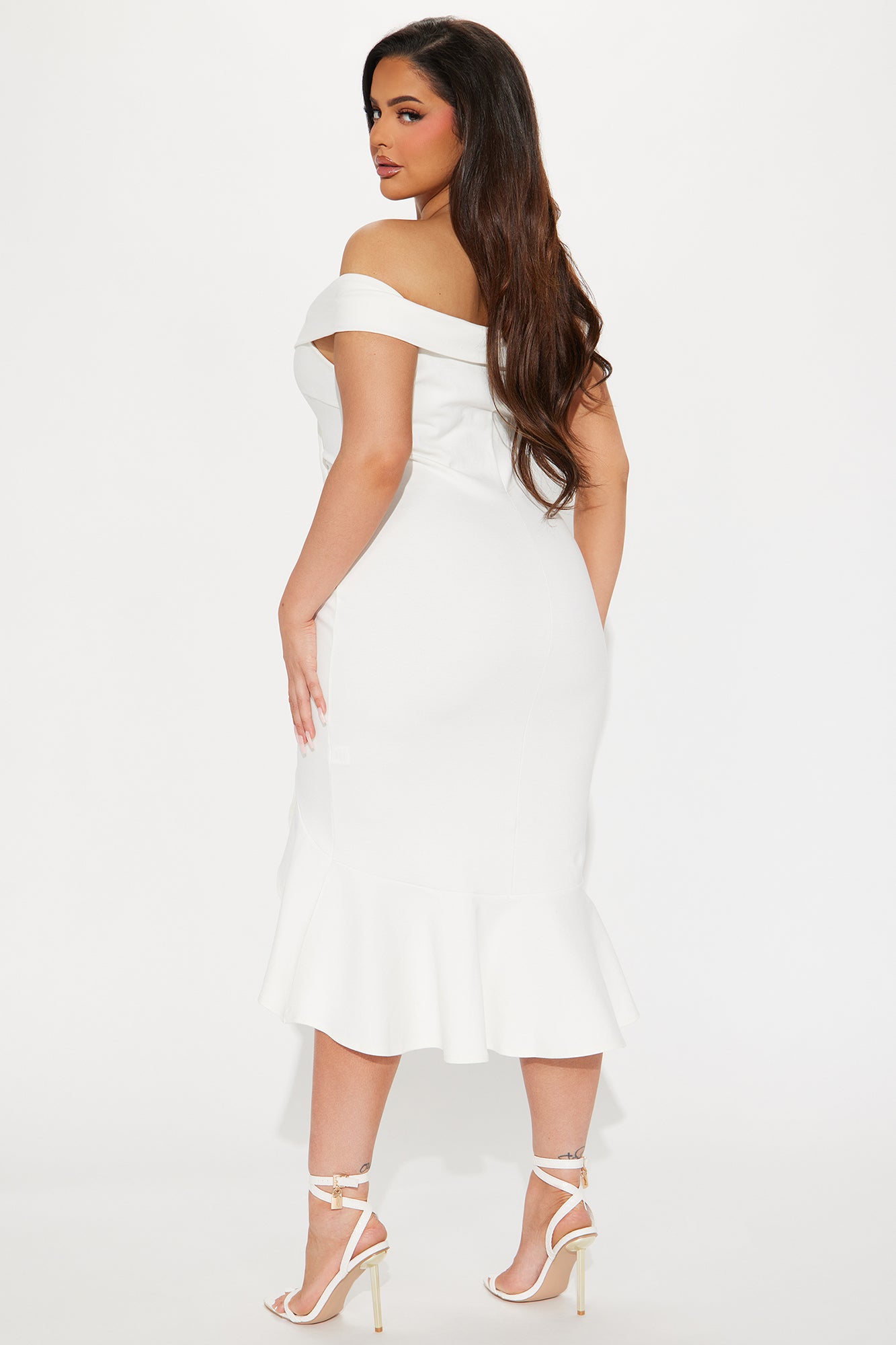 Eloise Off Shoulder Body Sculpting Midi Dress - White